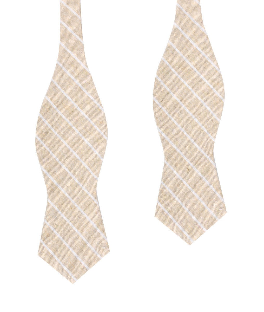 Khaki Linen Pinstripe Diamond Self Bow Tie