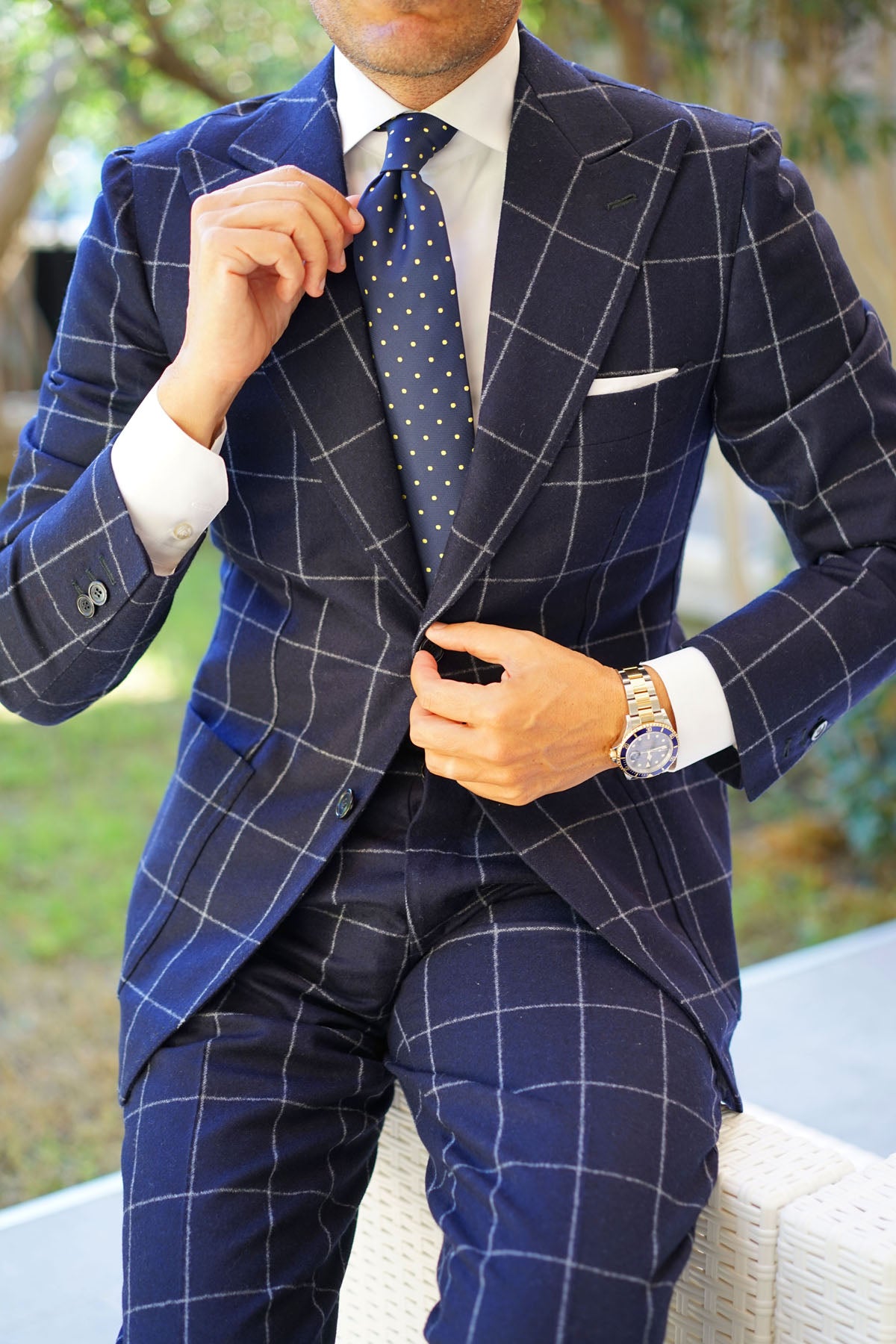 Navy Blue with Yellow Polka Dots Necktie