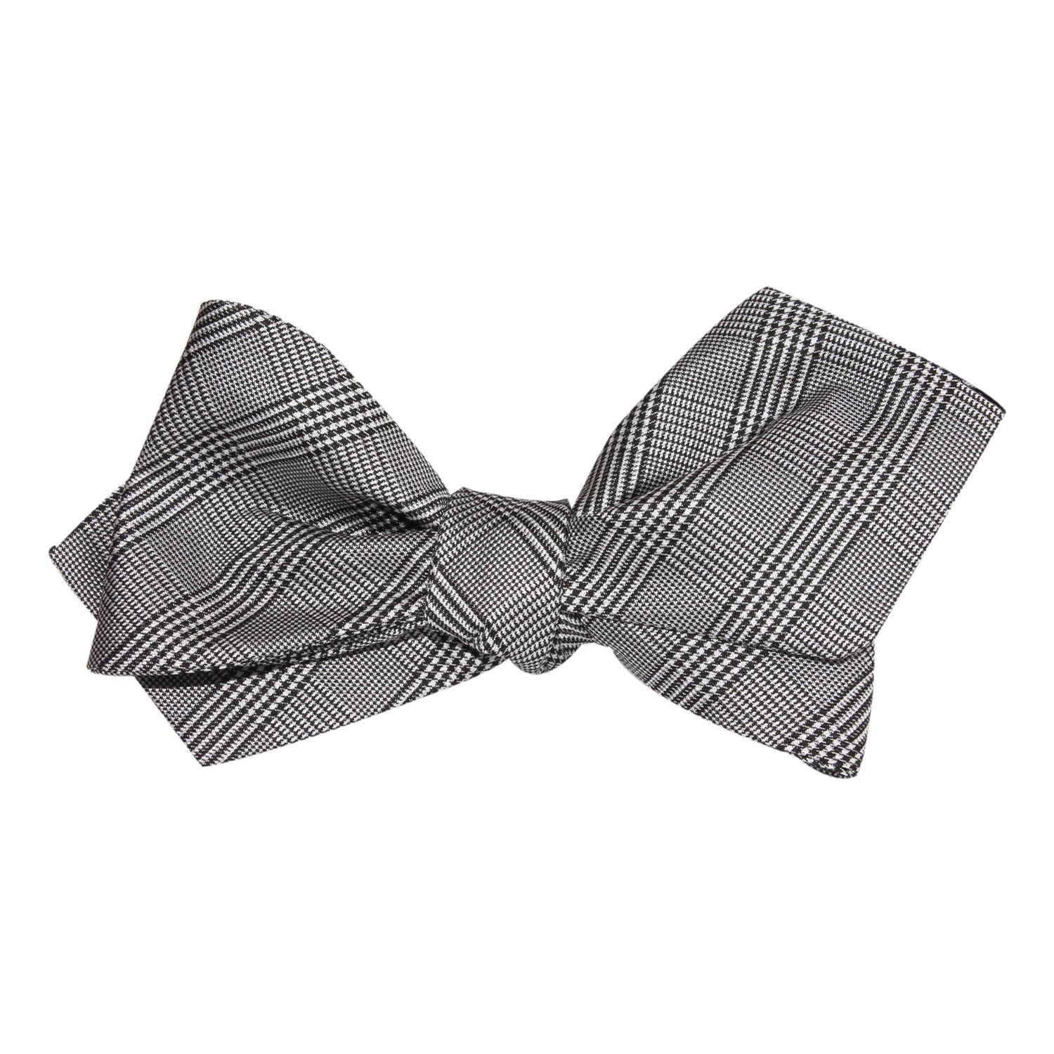 Grey Glen Plaid Self Tie Diamond Tip Bow Tie