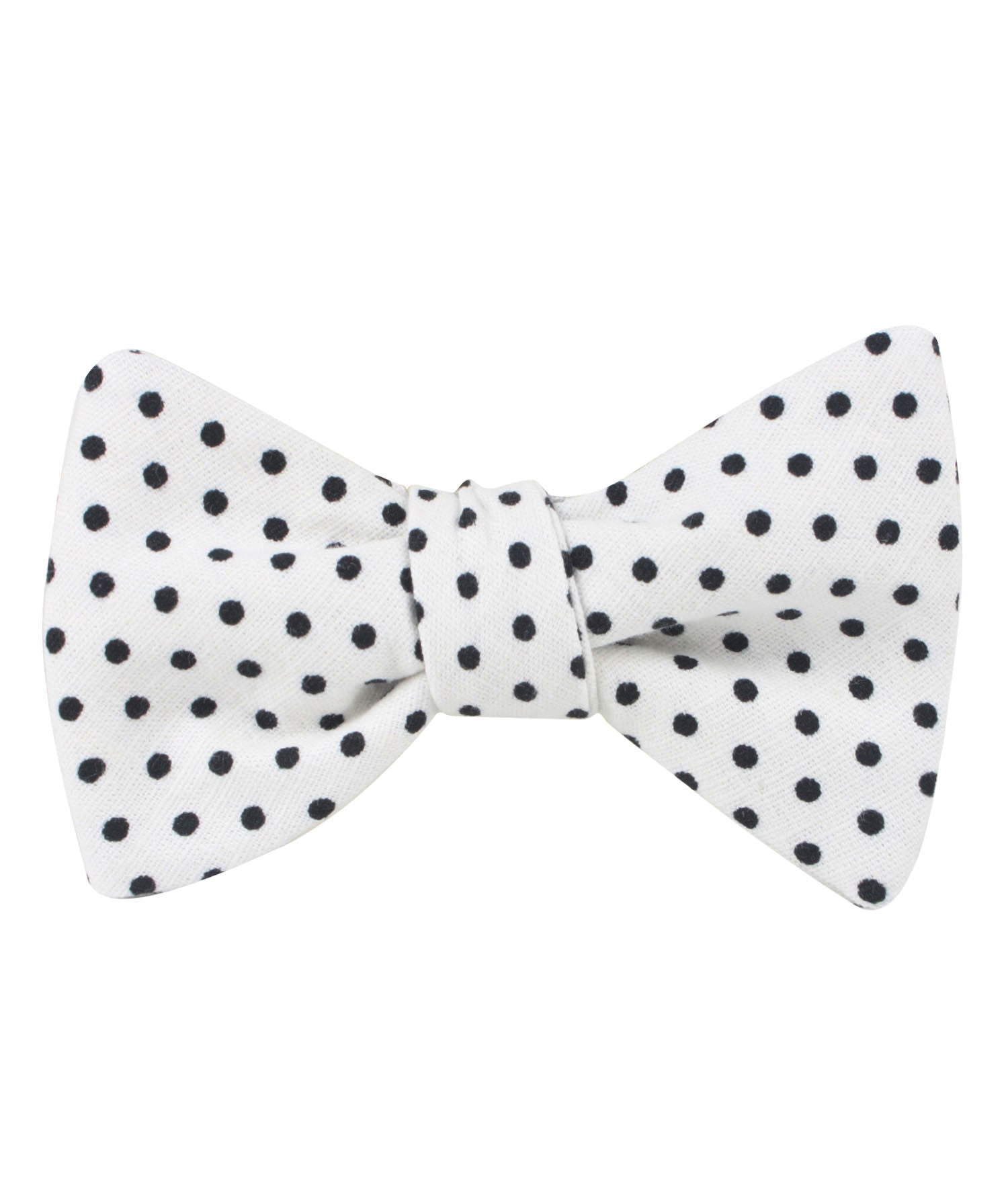 White with Black Polkadot Cotton Self Bow Tie