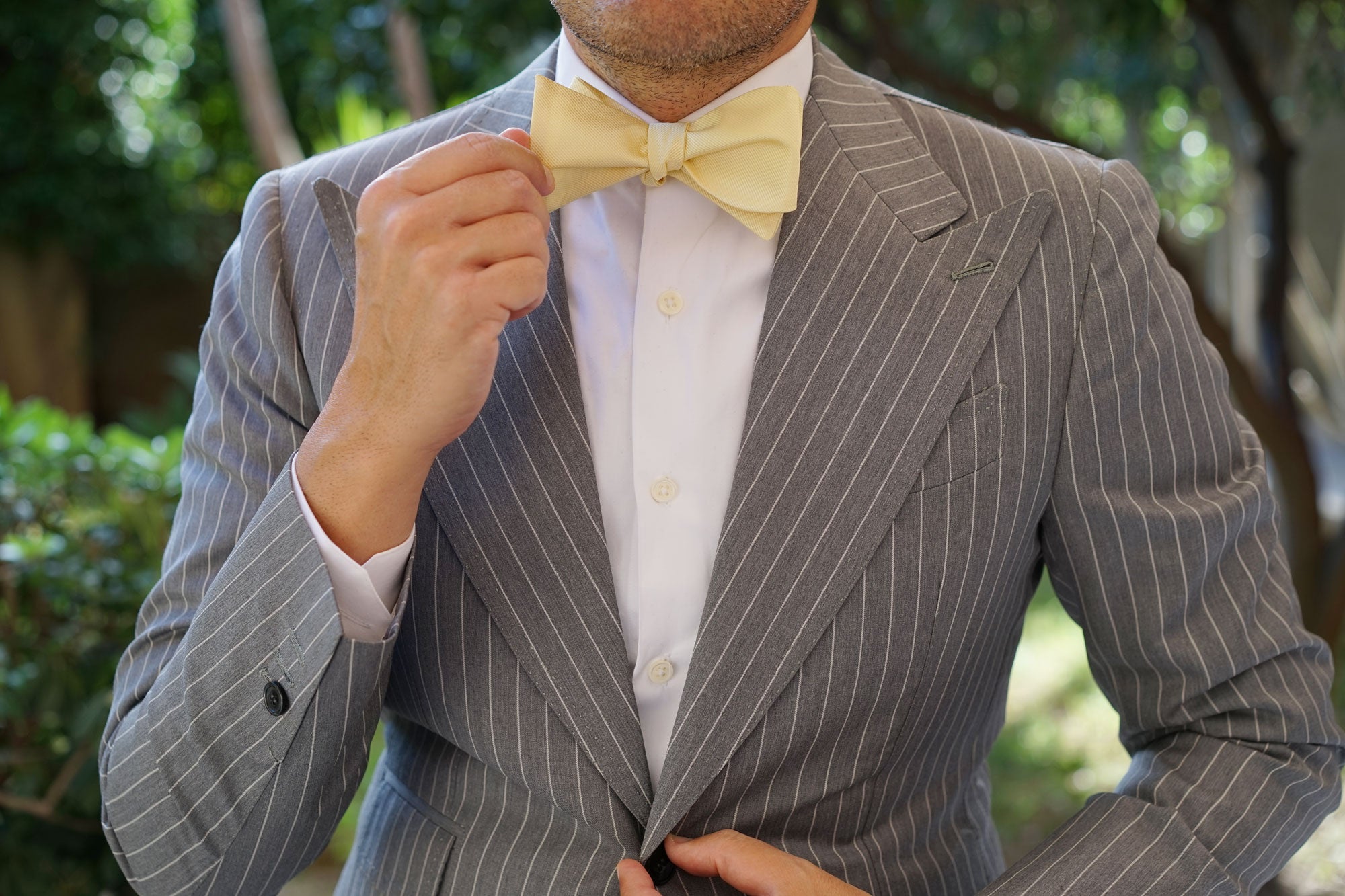 Canary Blush Yellow Weave Self Bow Tie