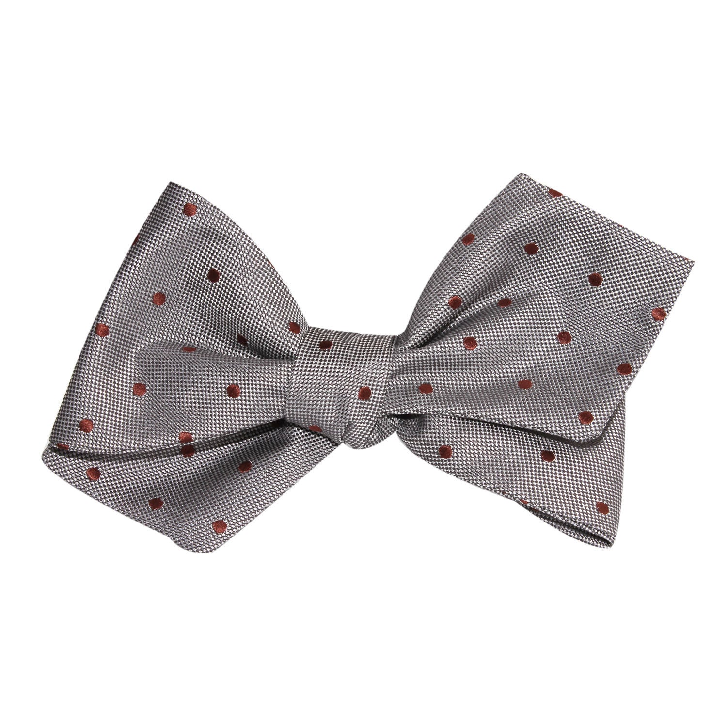 Grey with Brown Polka Dots Self Tie Diamond Tip Bow Tie