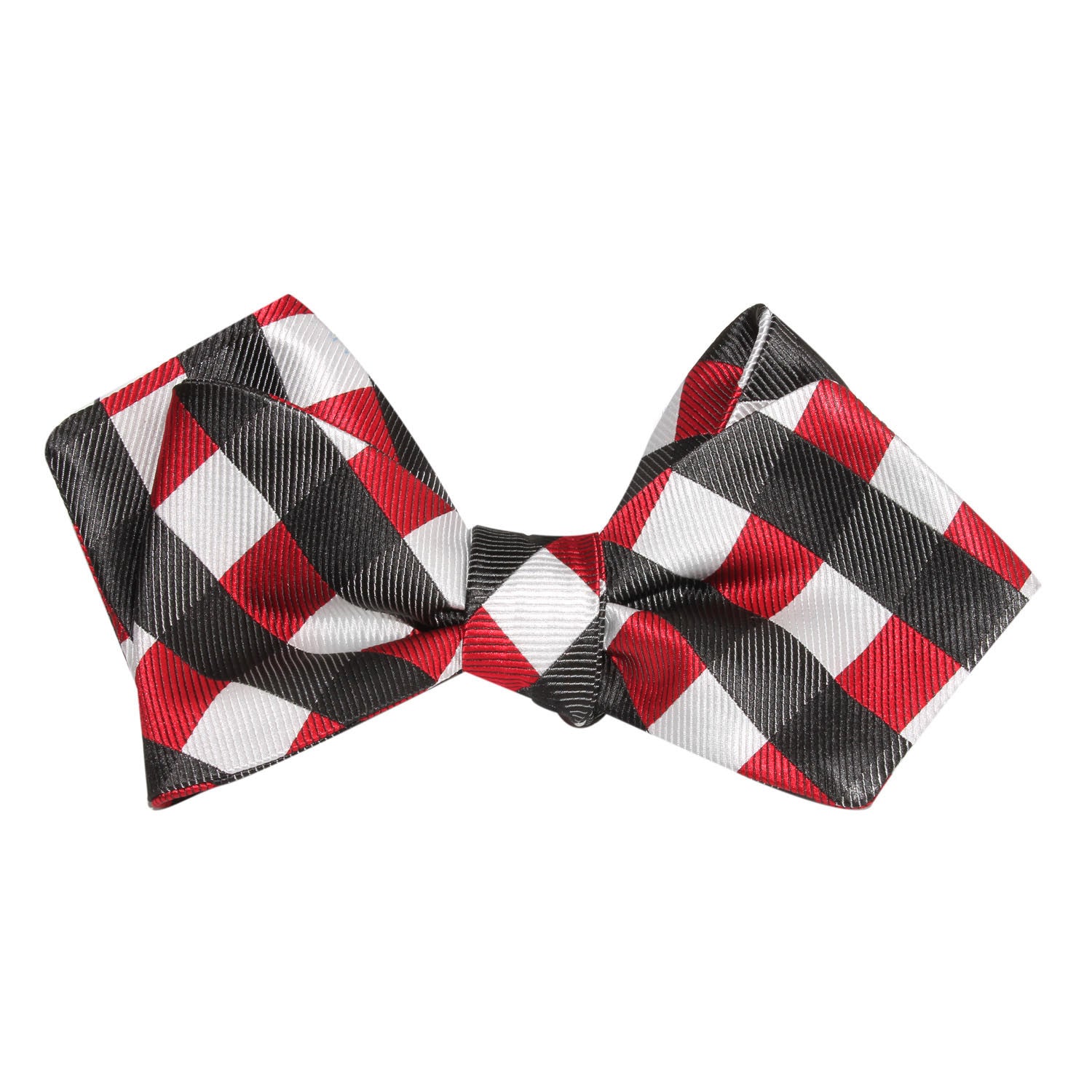 White Black Maroon Checkered Self Tie Diamond Tip Bow Tie