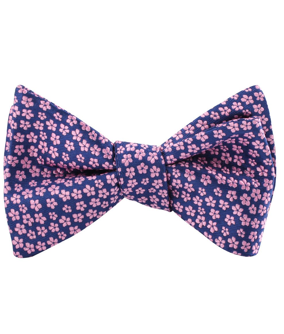 Pink Plum Blossom Floral Self Bow Tie