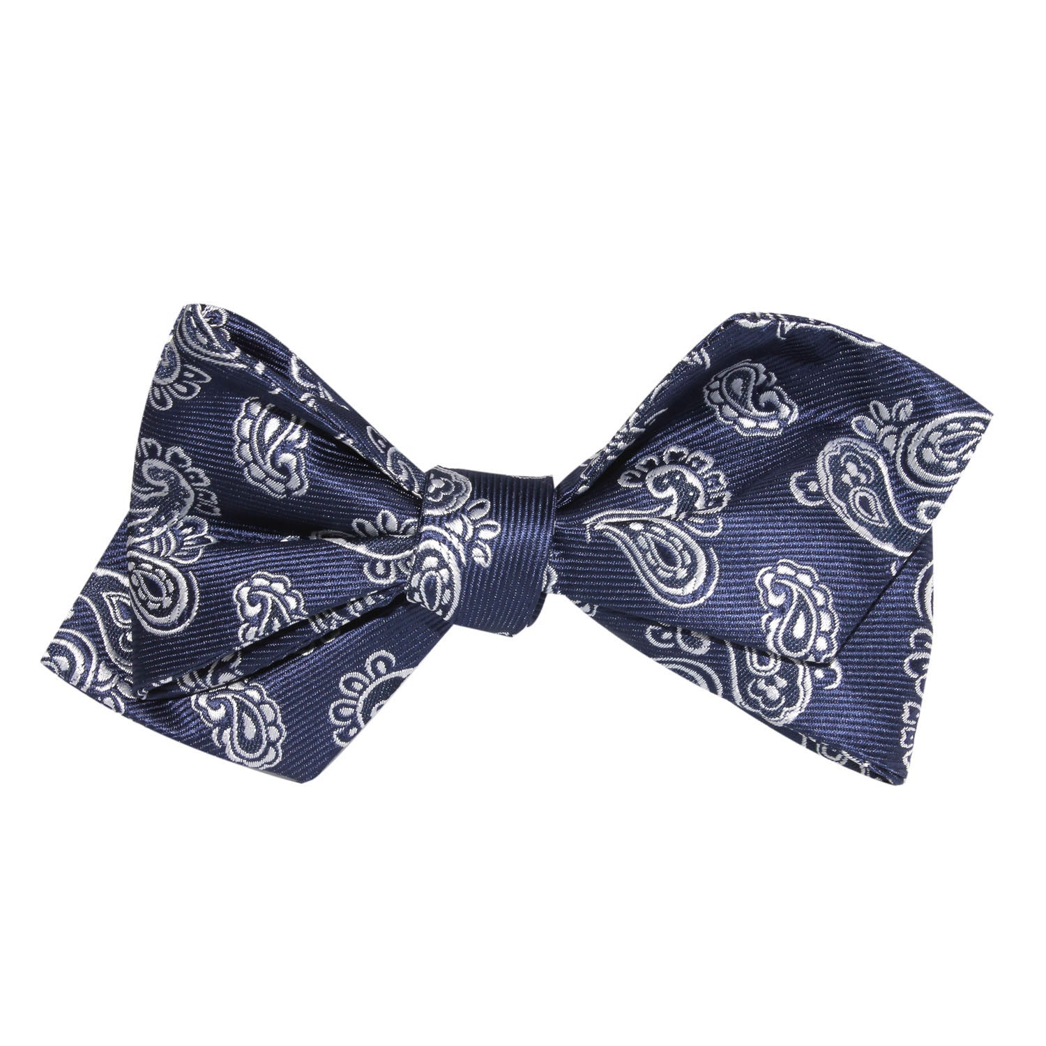 Paisley Navy Blue Self Tie Diamond Tip Bow Tie