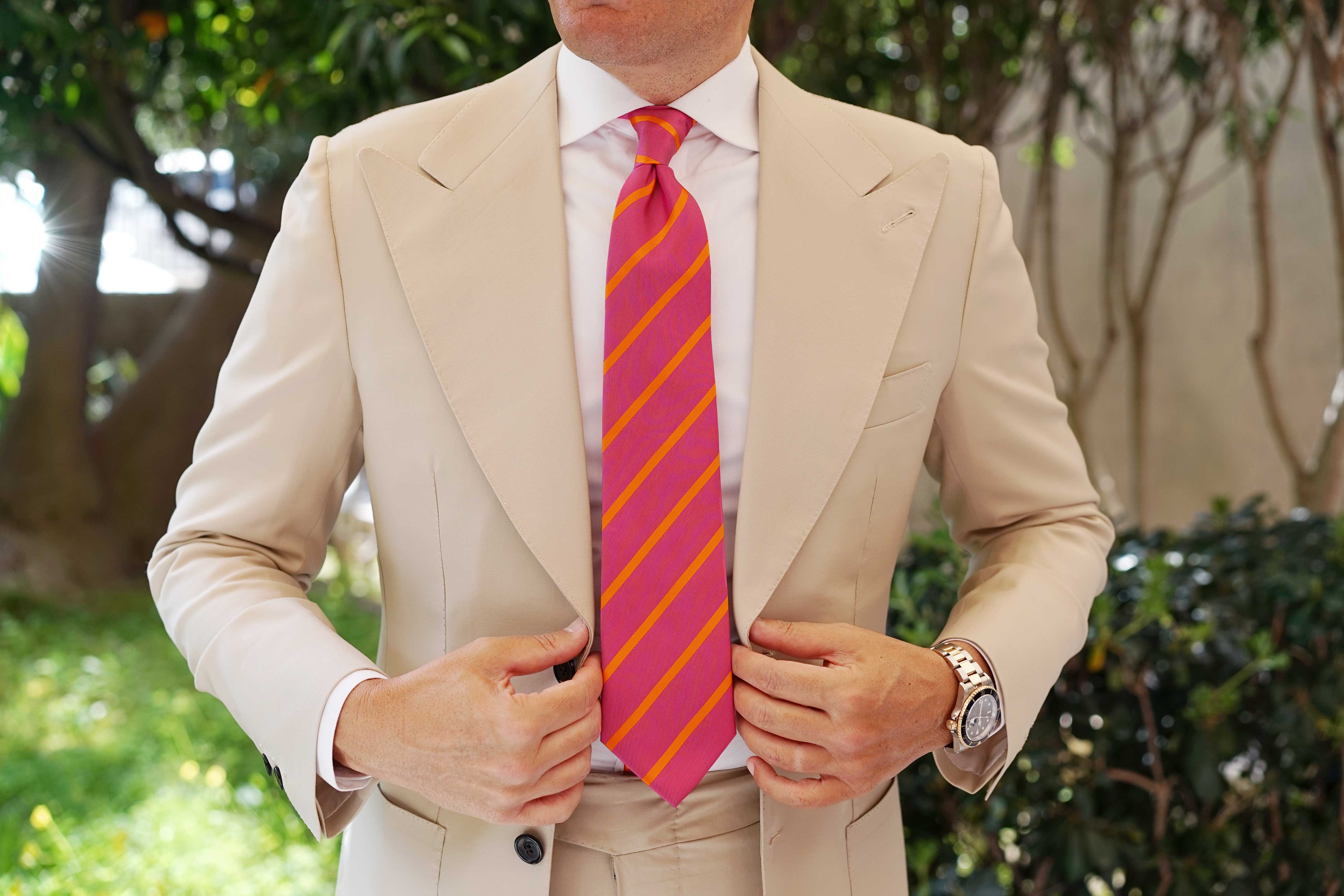 Hot Pink with Orange Diagonal Tie