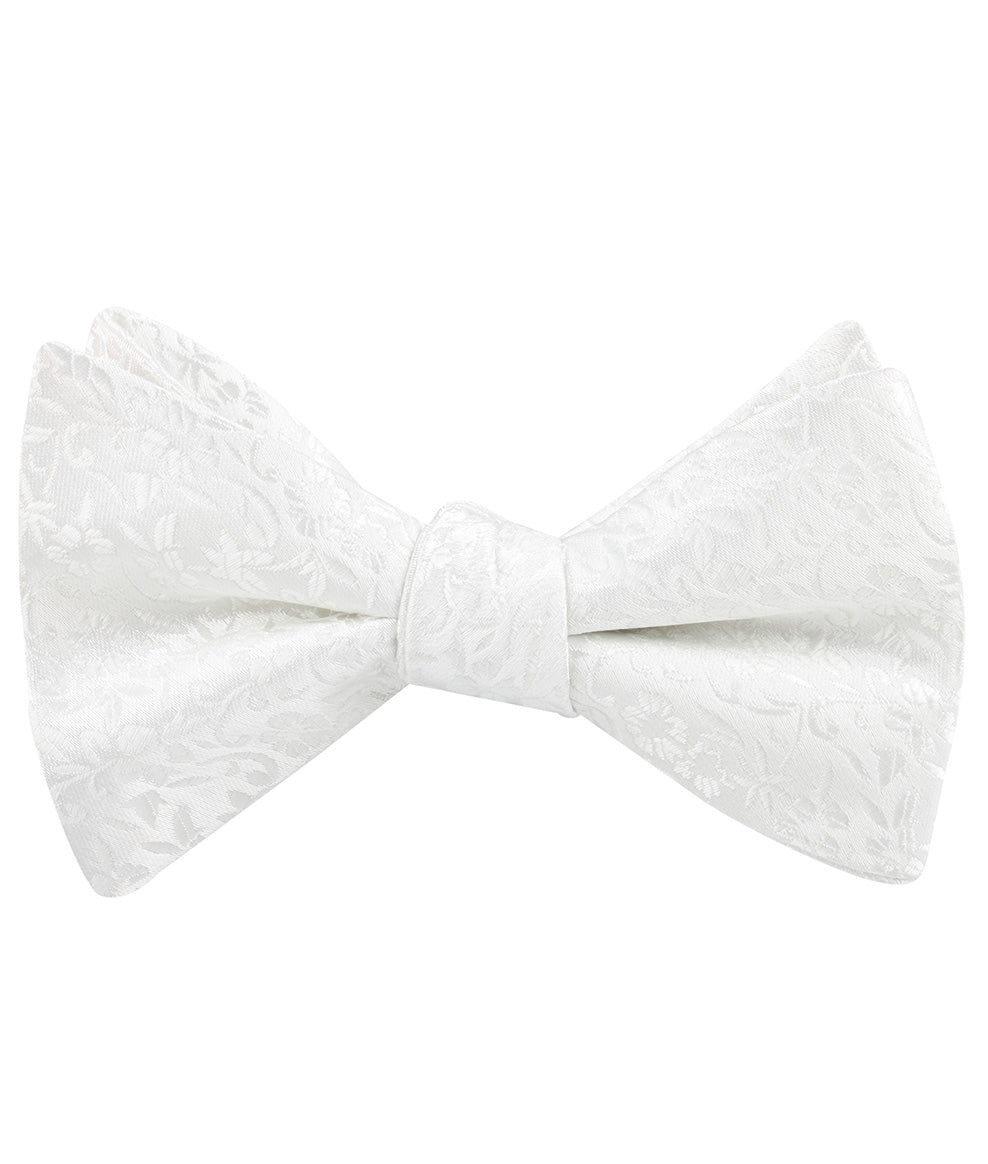 Pearl White Paris Floral Self Bow Tie