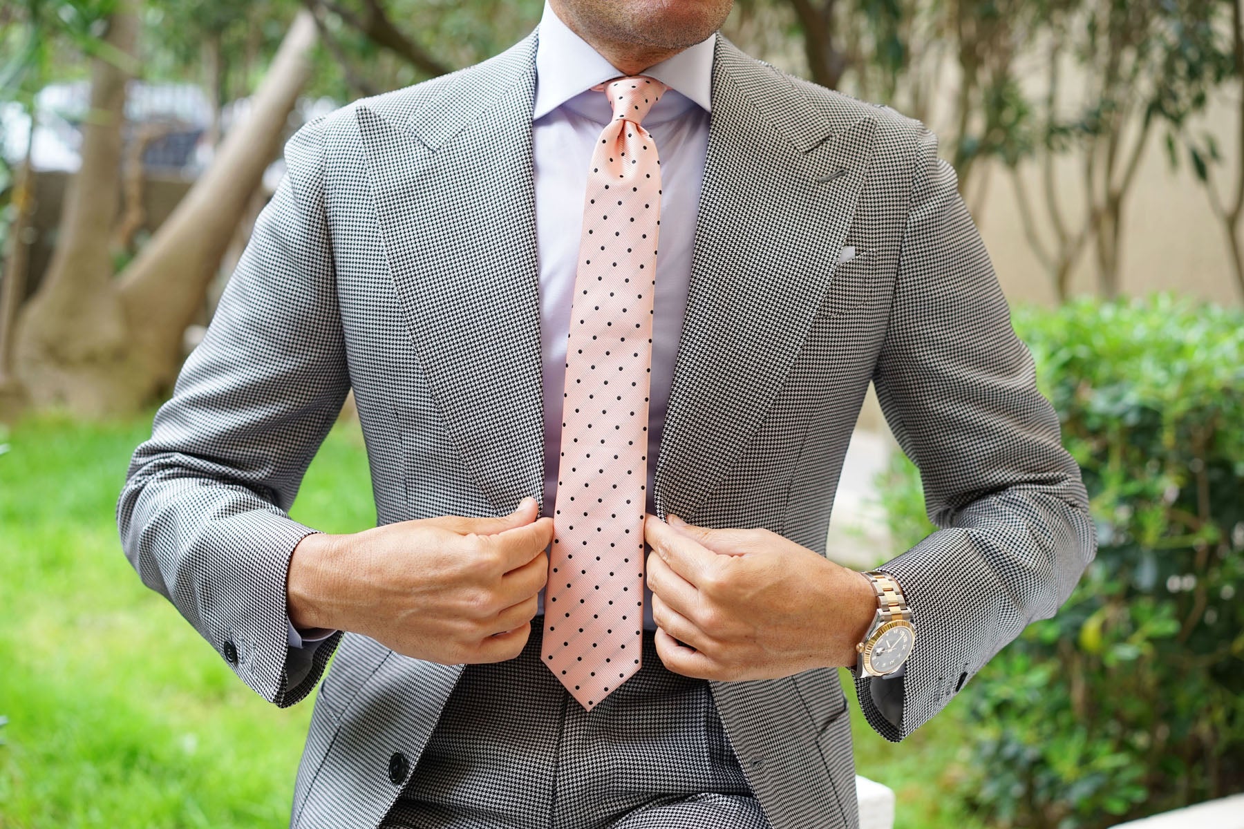 Peach on Black Polka Dots Skinny Tie