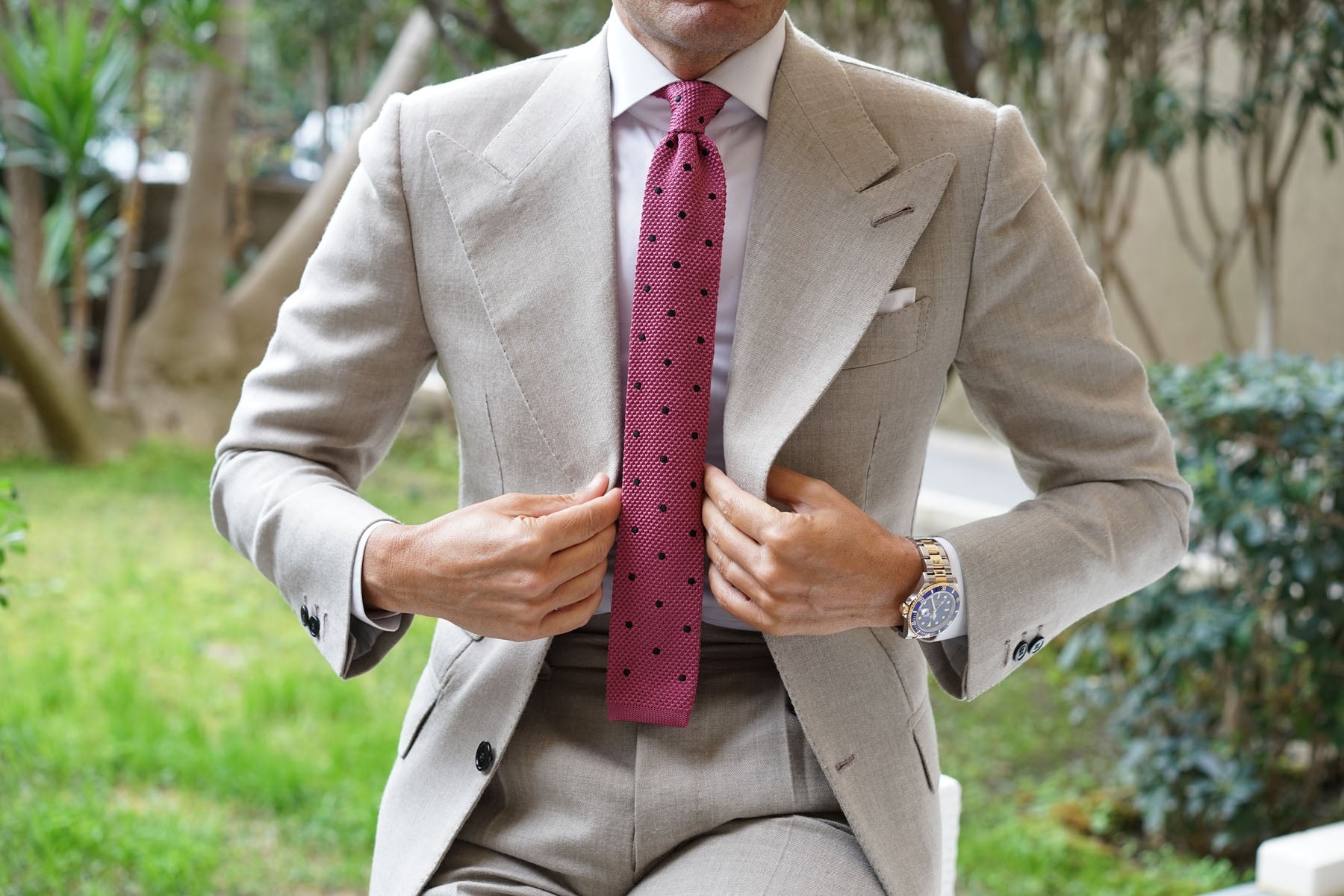 Rose Pink with Black Polkadots Knitted Tie