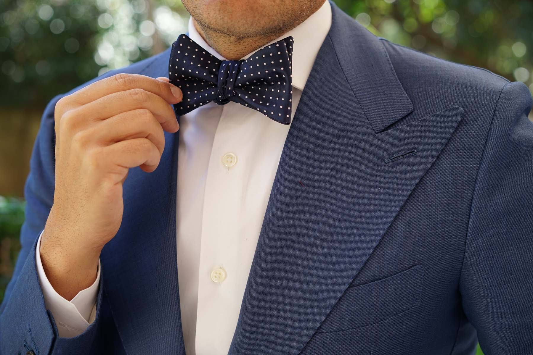 Midnight Blue Mini Pin Dots Self Bow Tie