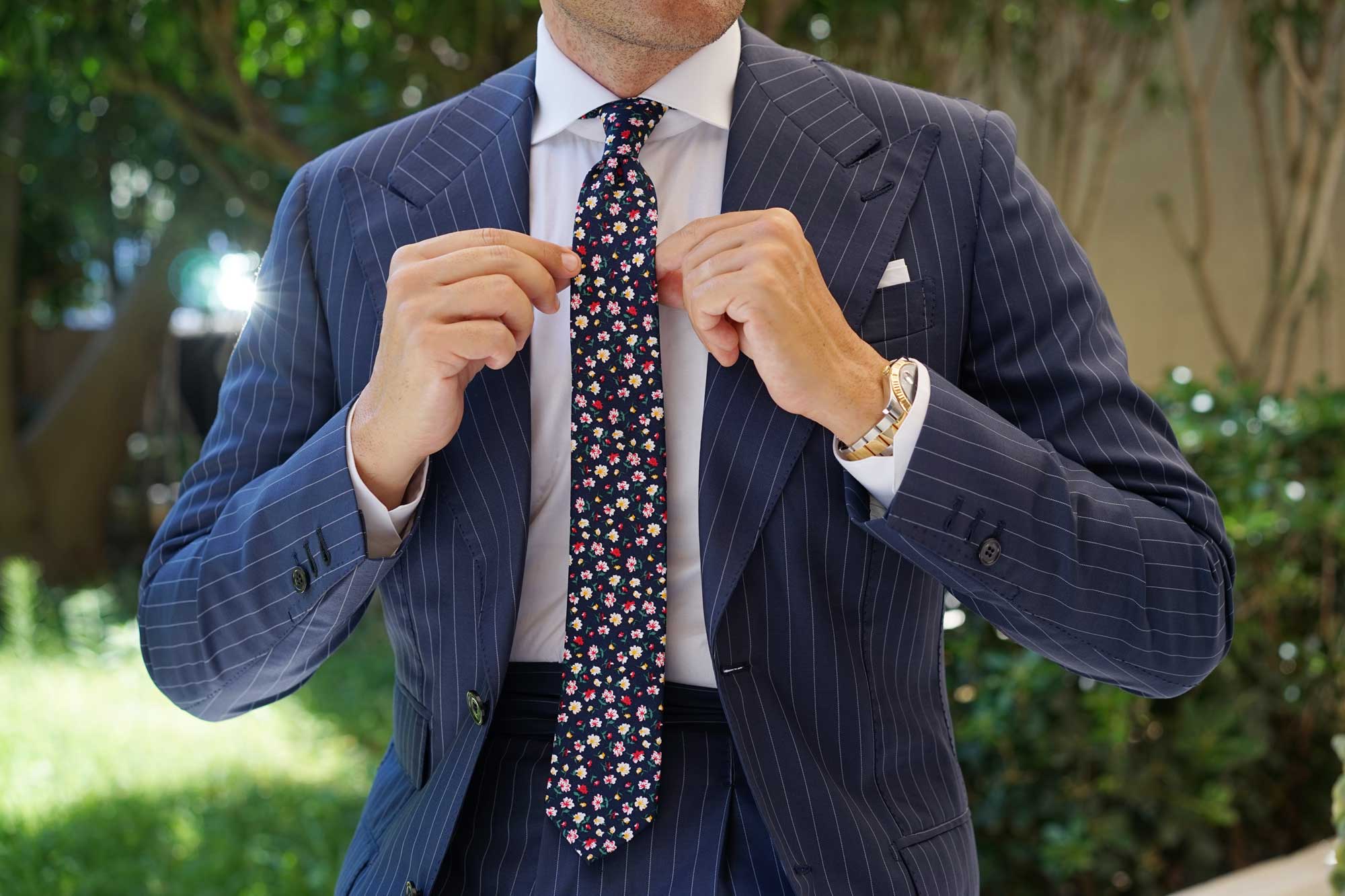 Navy Blue Liberty Floral Flower Skinny Tie