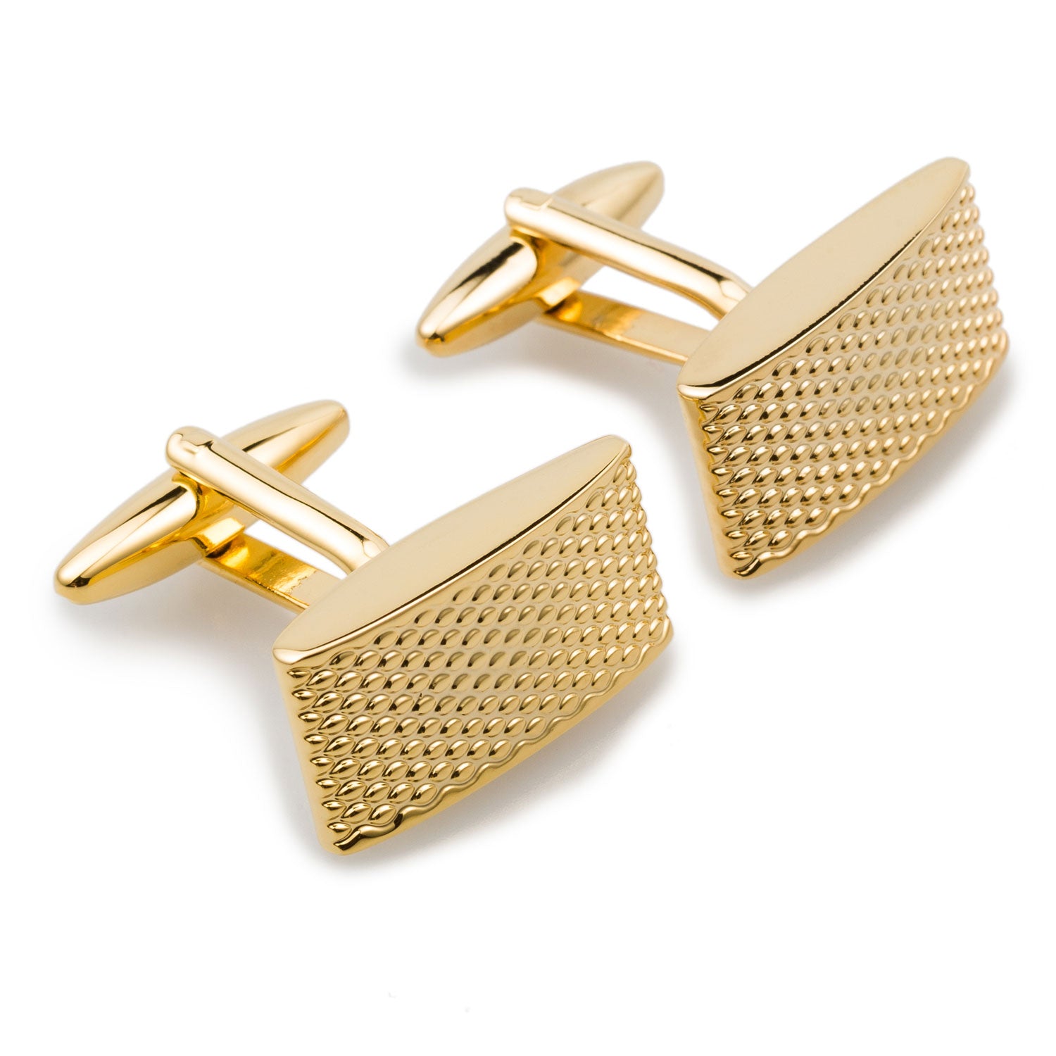 Gold Textured Rectangular Bend Cufflinks