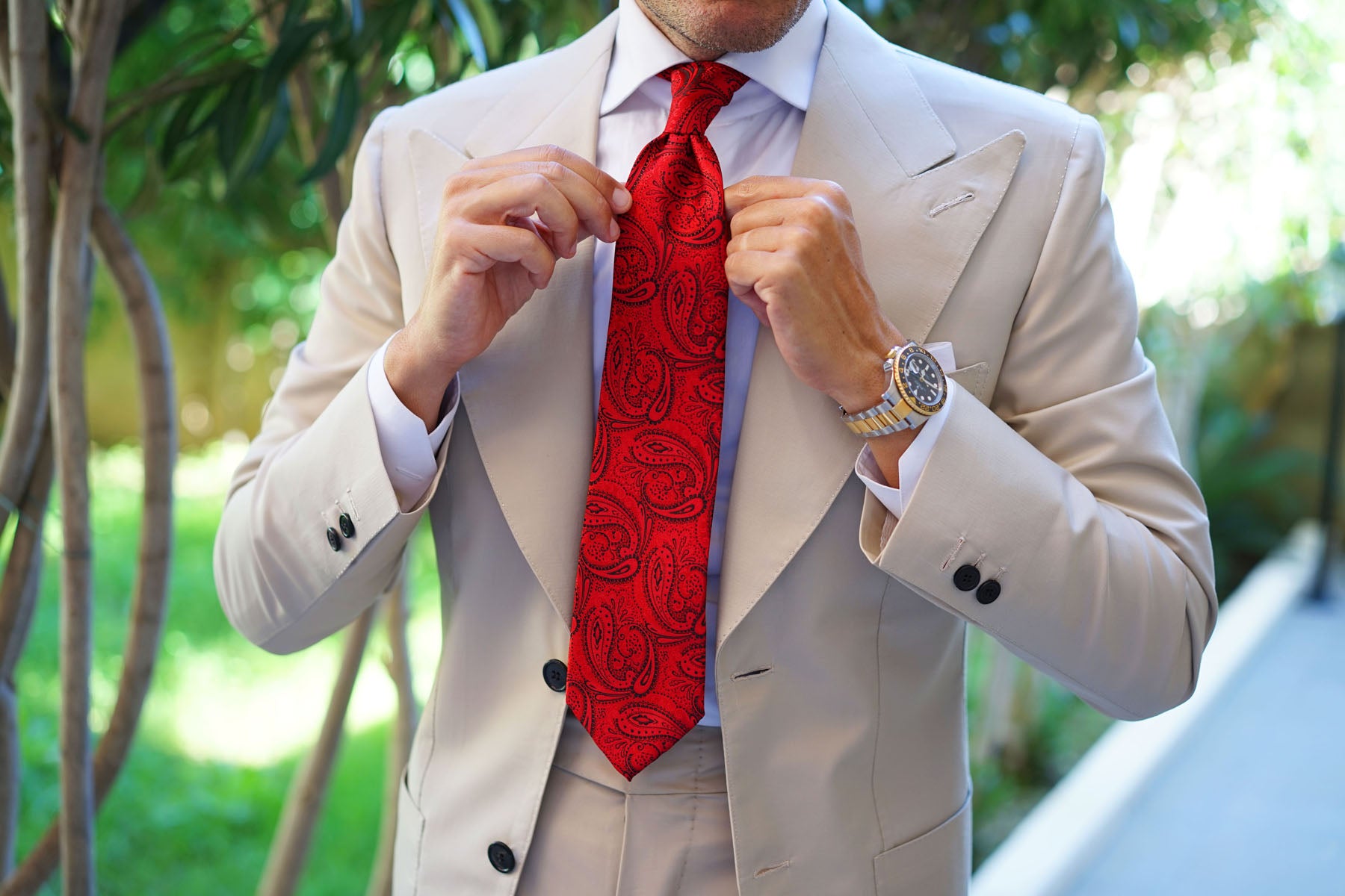 Paisley Red Maroon with Black Tie