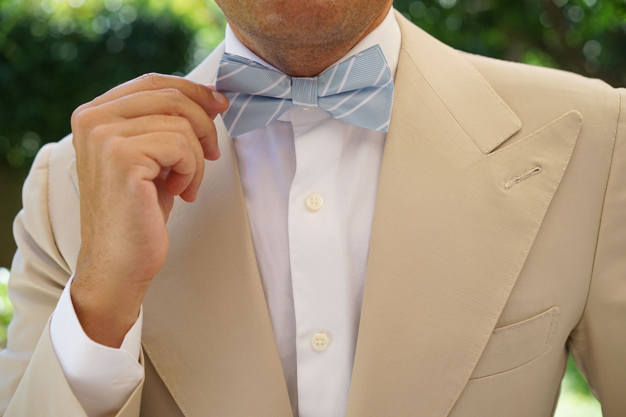 Sky Light Blue Double Stripe Bow Tie