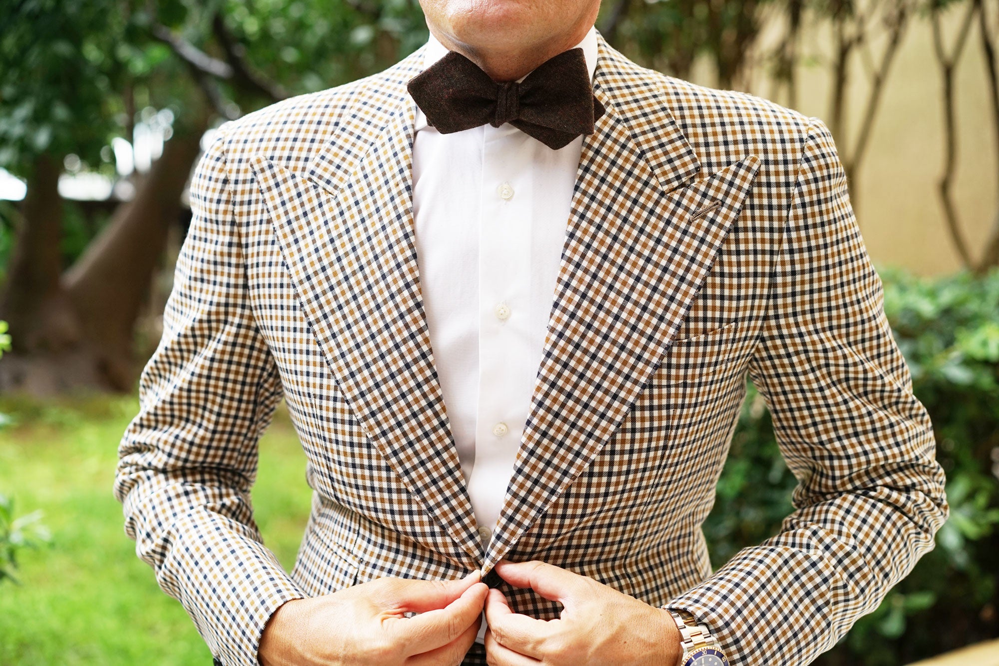 Brown Columbia Wool Diamond Self Bow Tie