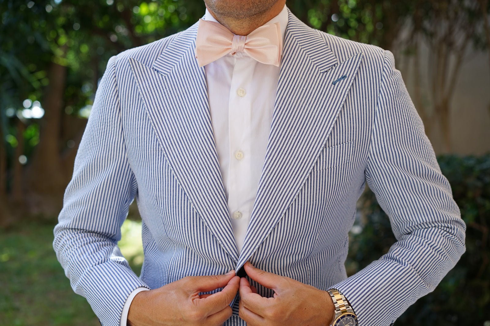 Blush Pink Basket Weave Self Bow Tie