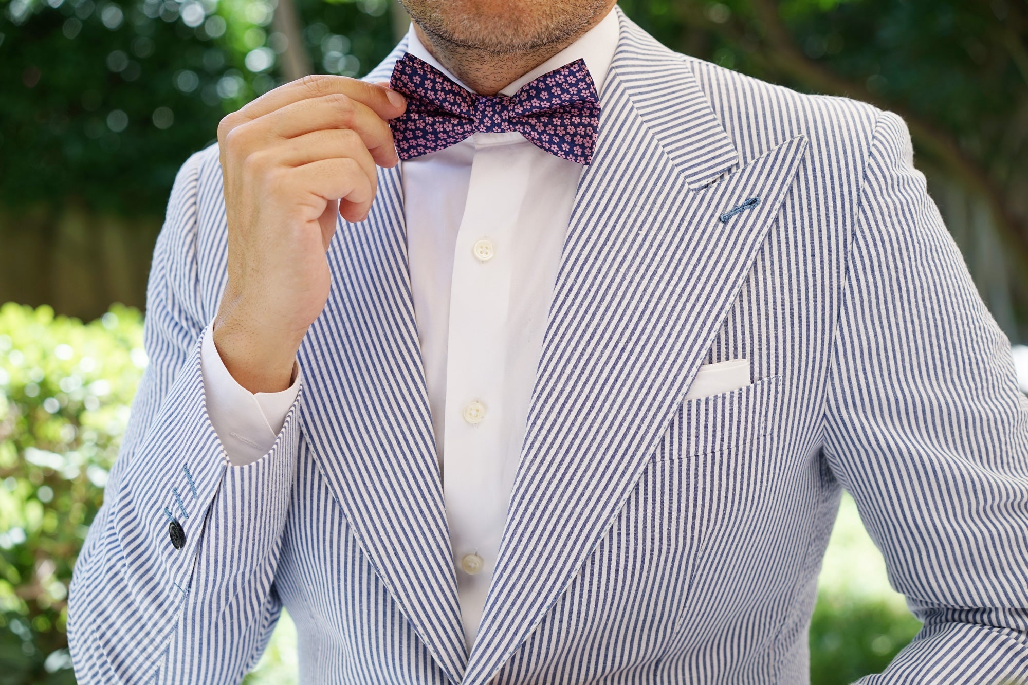 Pink Plum Blossom Floral Bow Tie