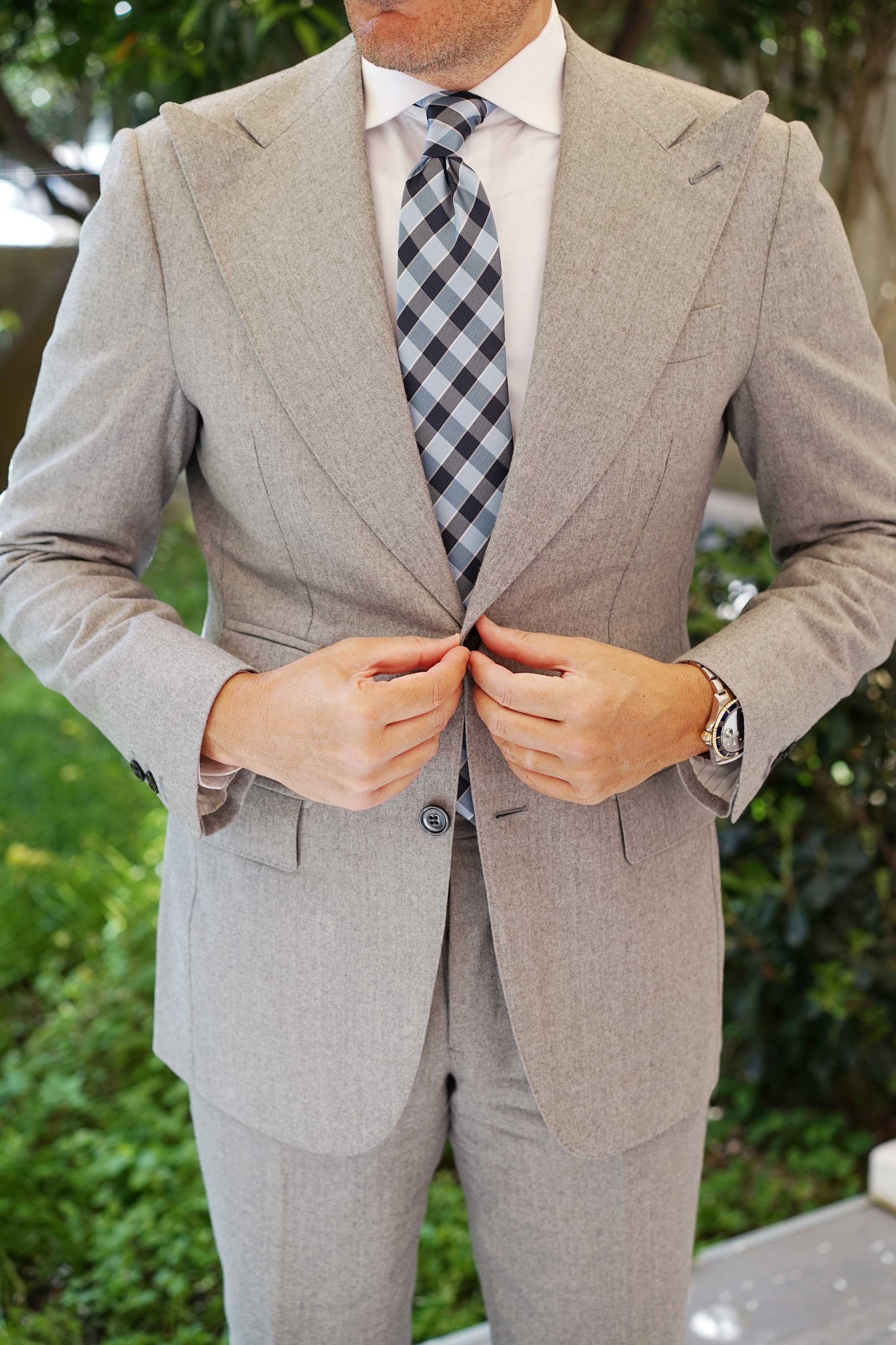 Light and Navy Blue Checkered Tie