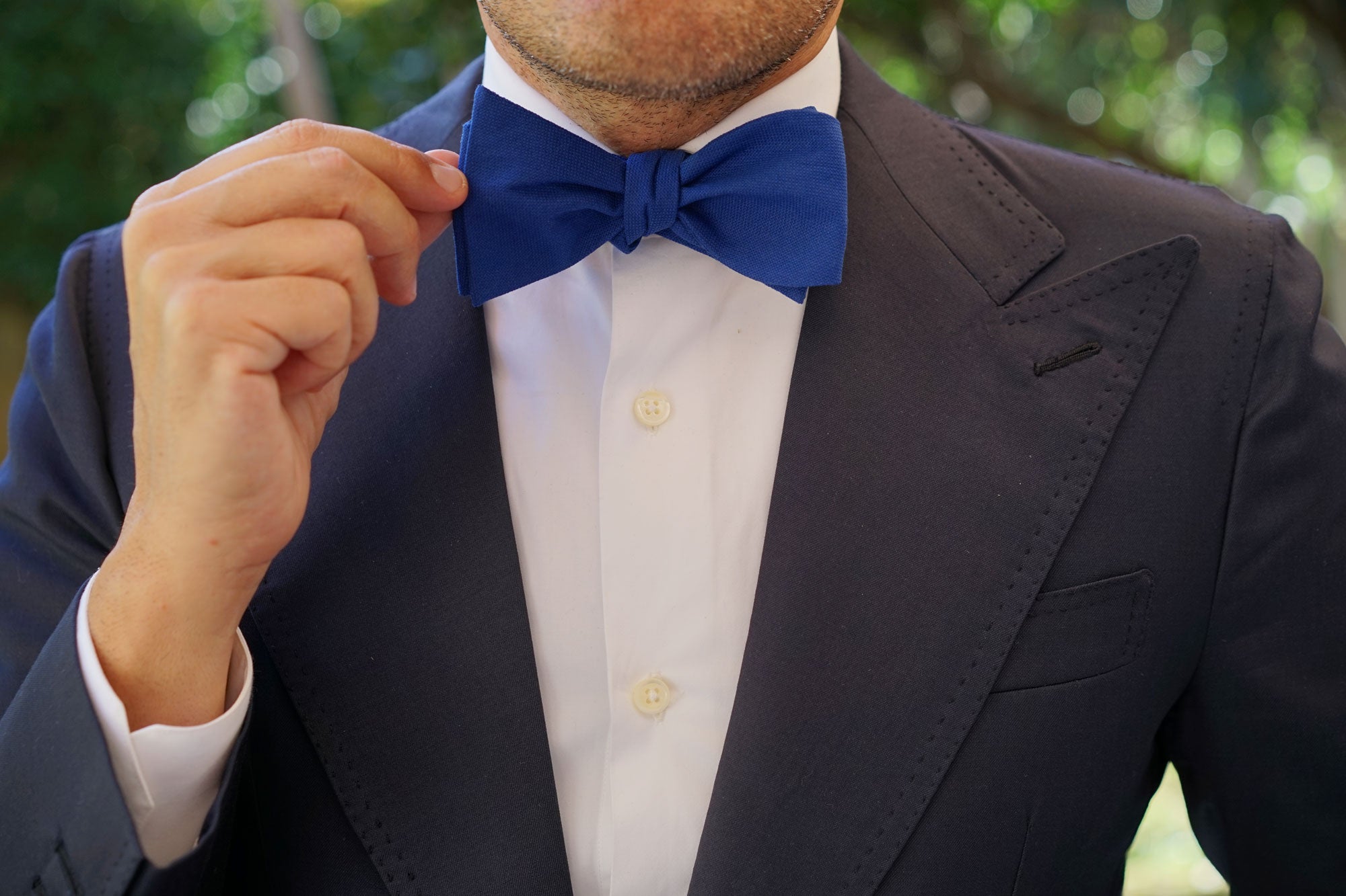 Cobalt Blue Linen Self Bow Tie