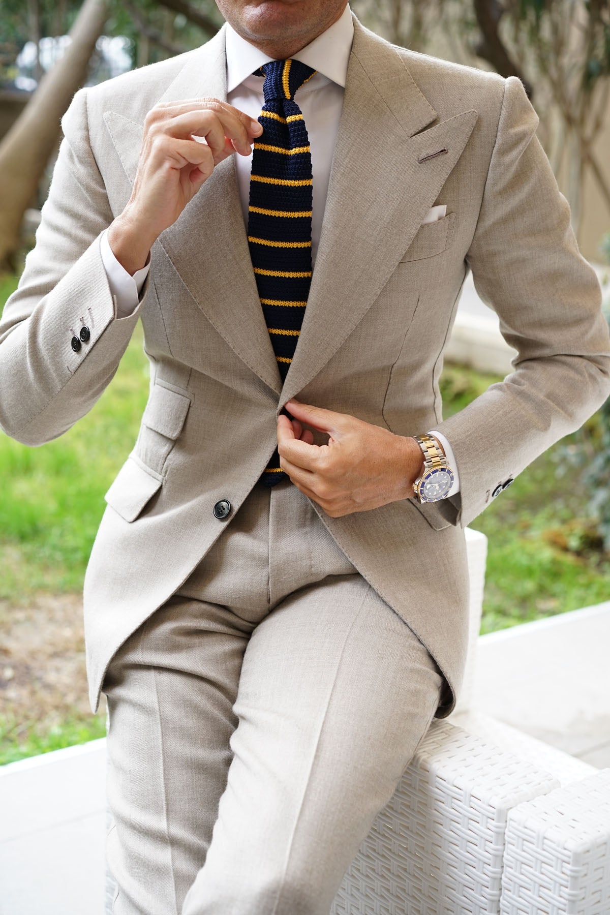 Luxor Navy and Yellow Knitted Tie