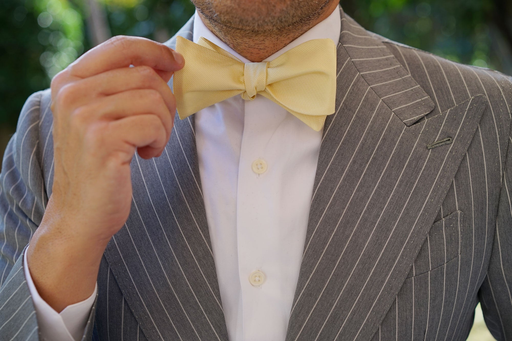 Canary Blush Yellow Weave Self Bow Tie