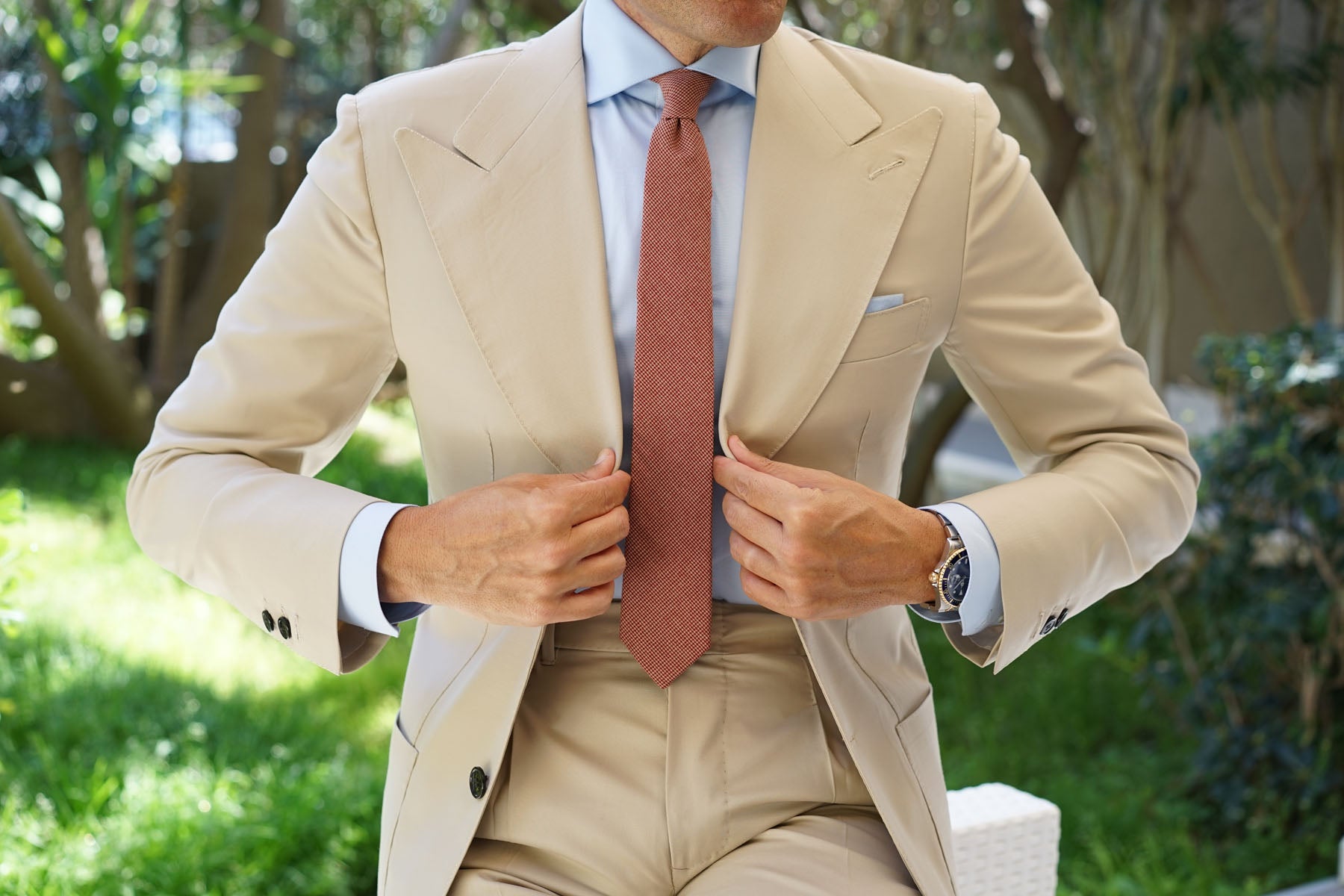 Khaki Red Houndstooth Blend Skinny Tie