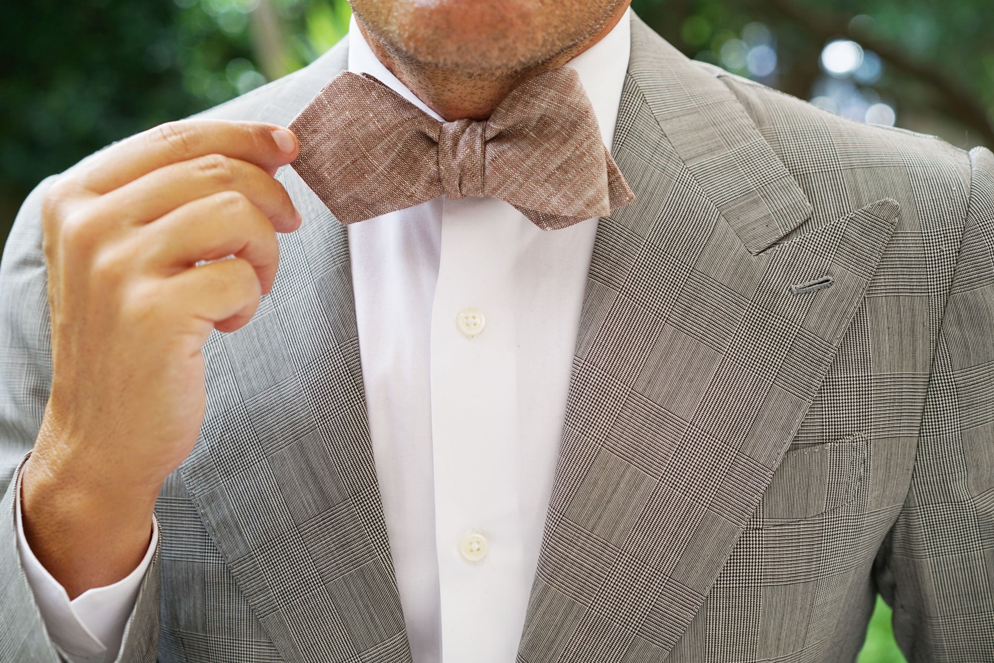 Brown Linen Chambray Self Tie Diamond Bow Tie