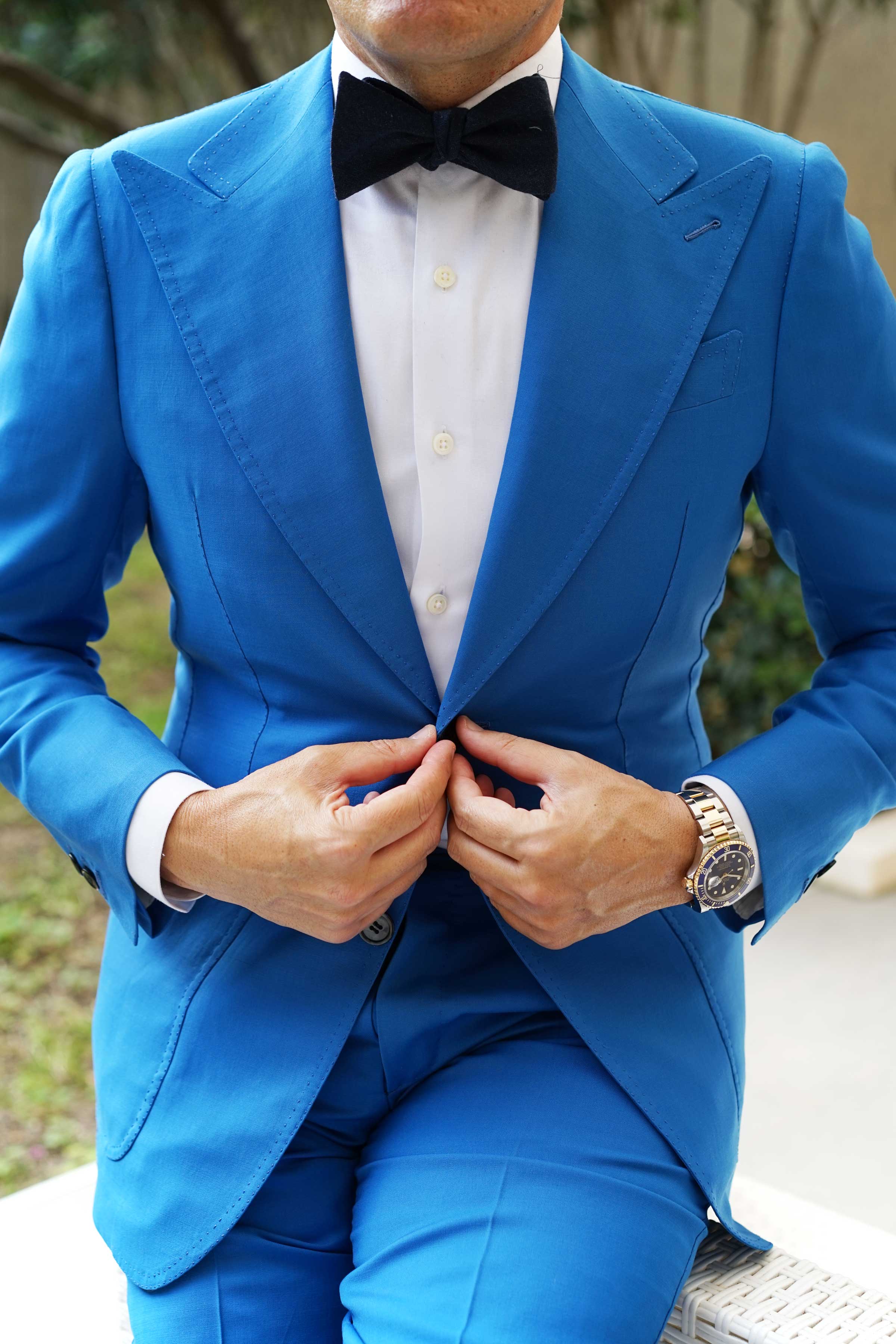 Deep Blue Cotswold Wool Self Bow Tie