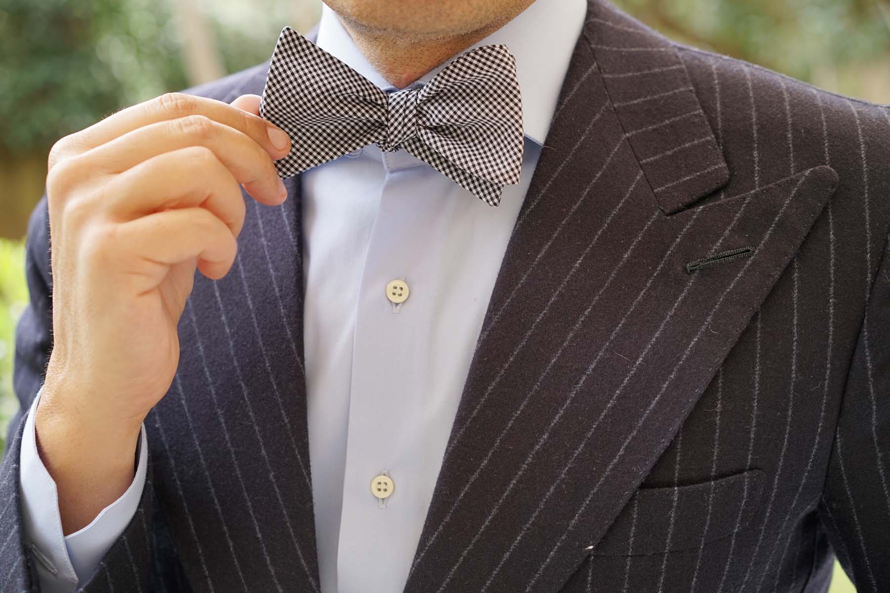 Black Gingham Cotton Self Tie Bow Tie