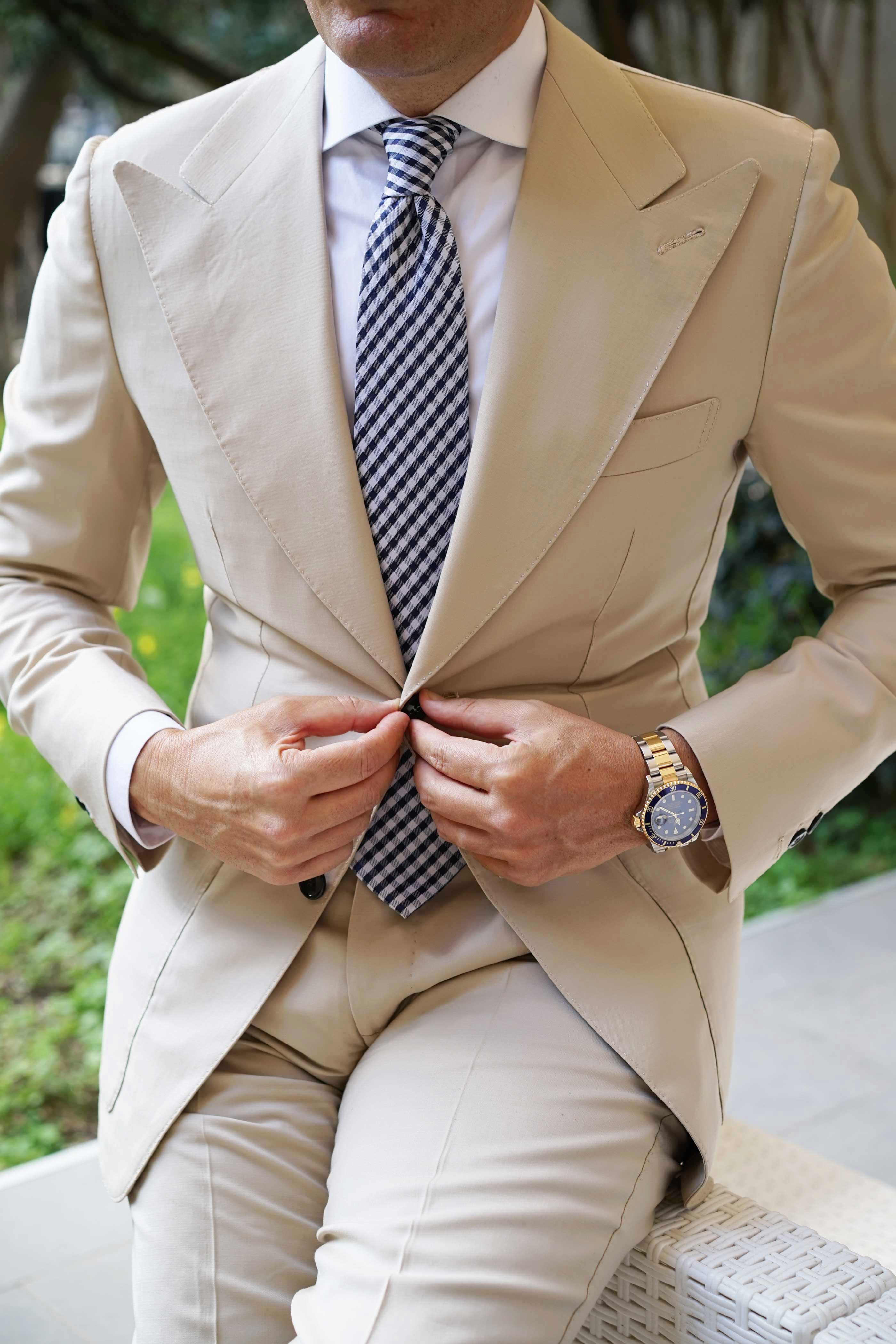 Navy Blue Gingham Necktie