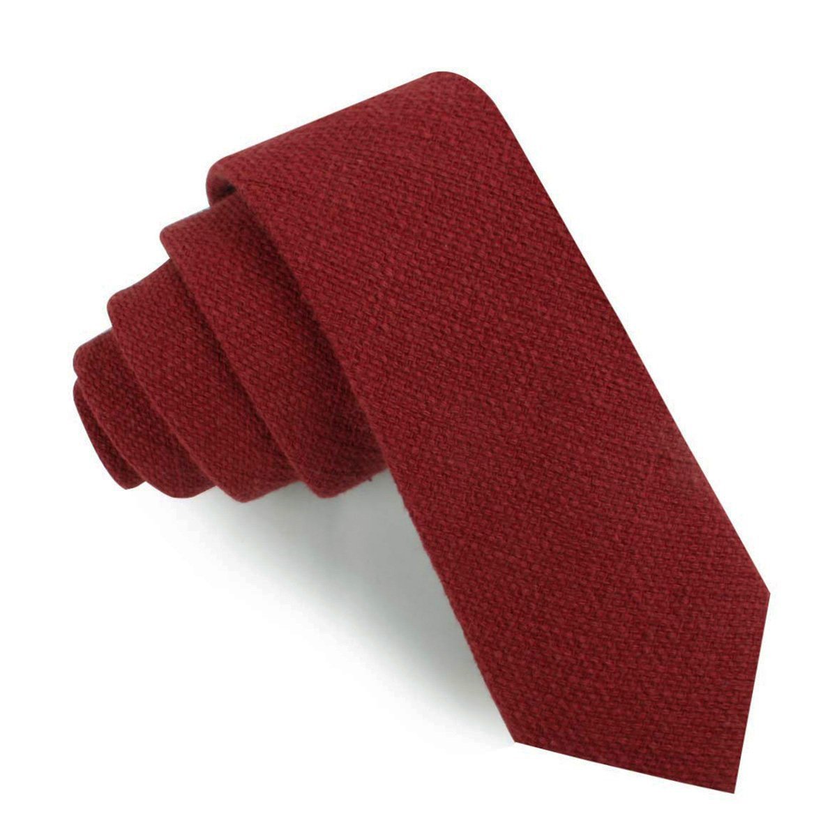 Burnt Burgundy Basket Weave Linen Skinny Tie