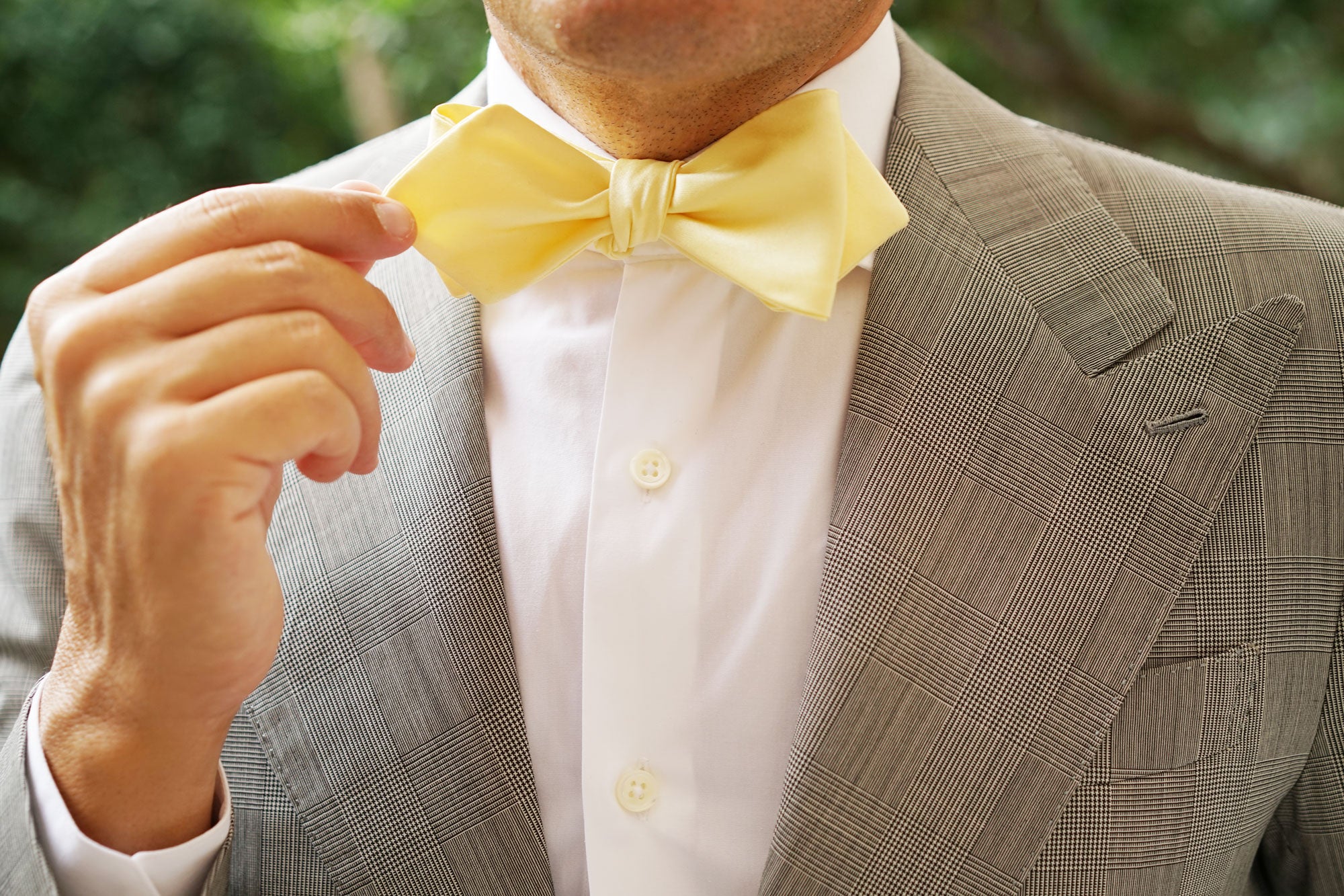 Light Yellow Satin Self Tie Diamond Tip Bow Tie