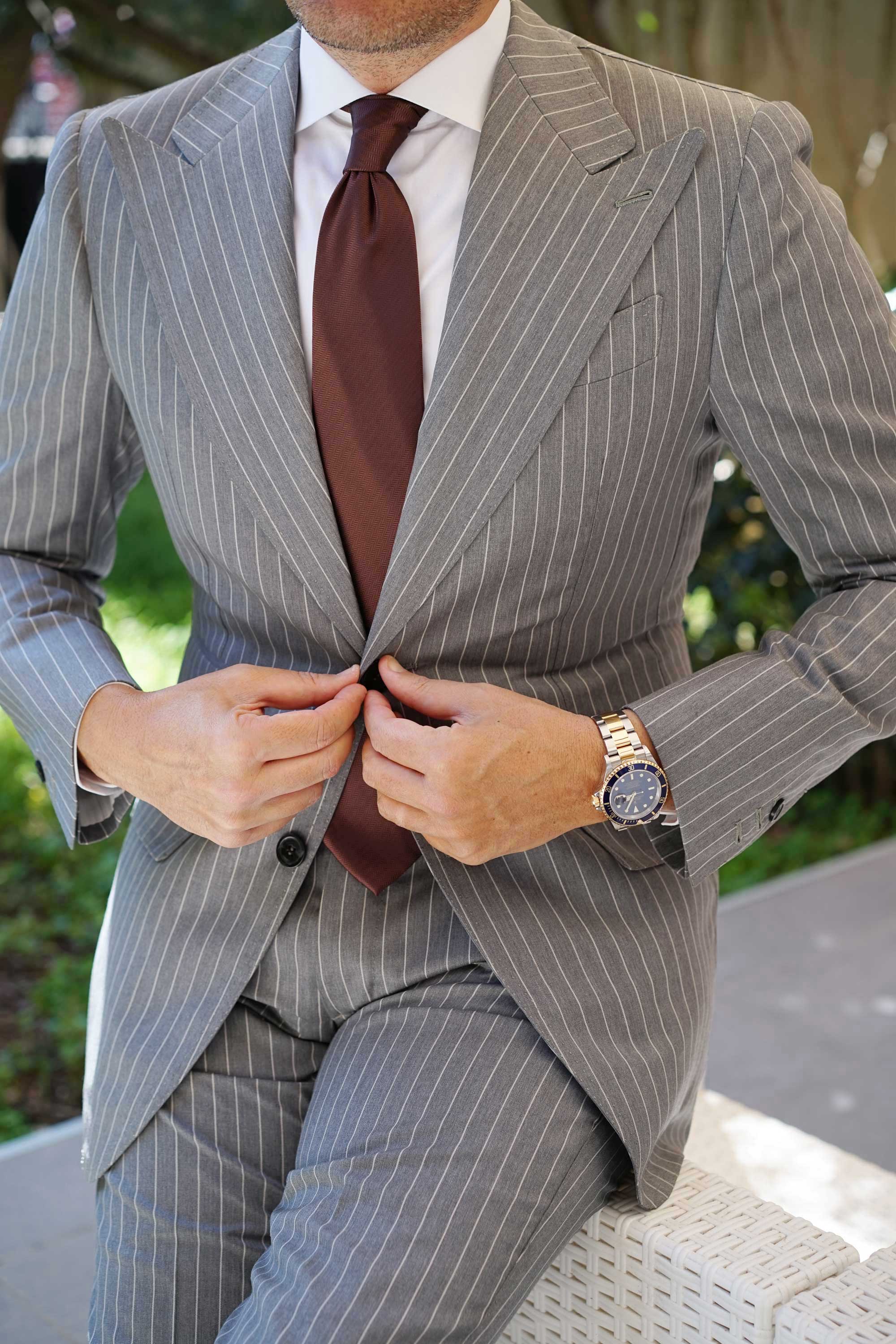 Russet Brown Herringbone Necktie