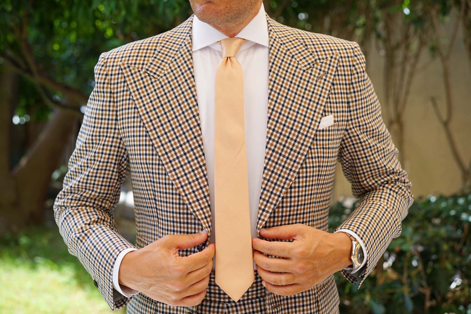 Champagne Gold Basket Weave Skinny Tie