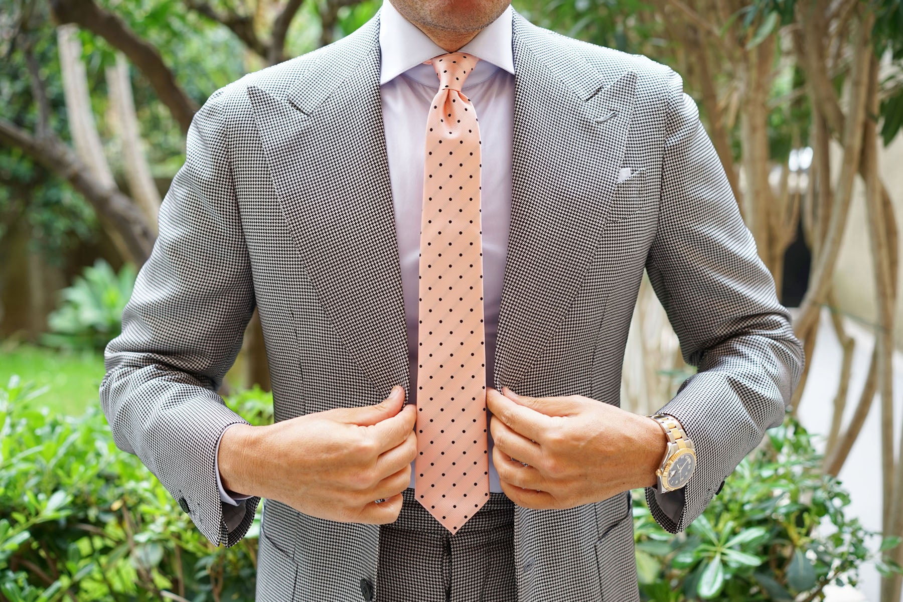 Peach on Black Polka Dots Skinny Tie