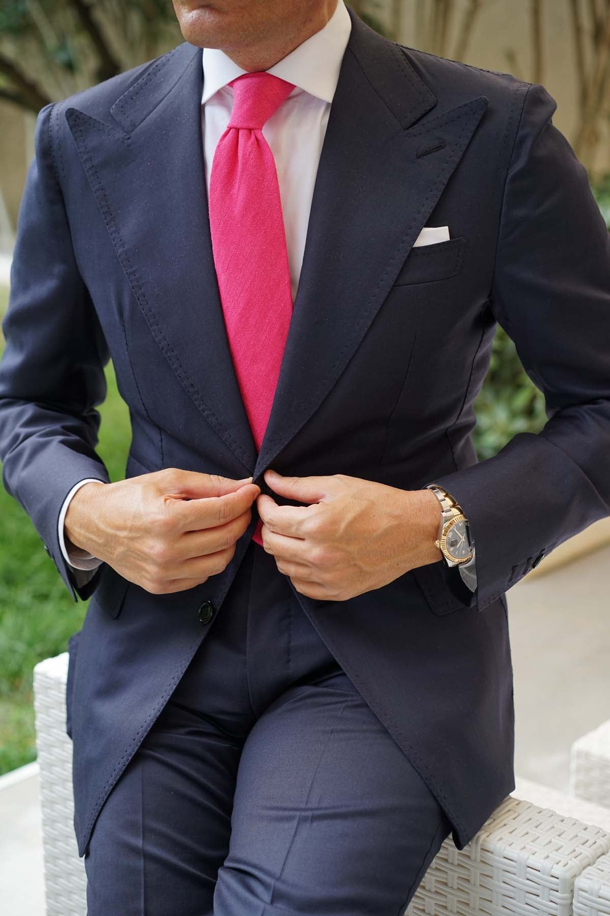 Begonia Hot Pink Linen Necktie