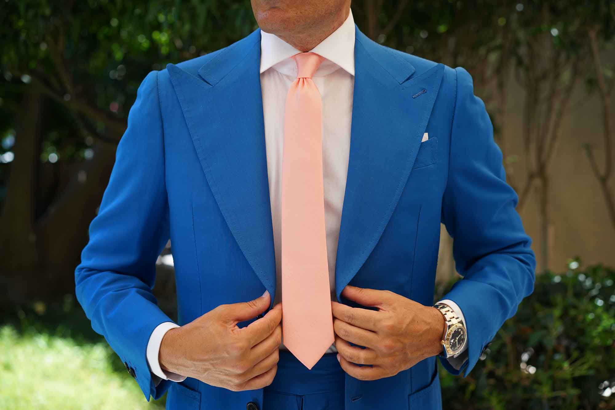 Bellini Peach Weave Skinny Tie