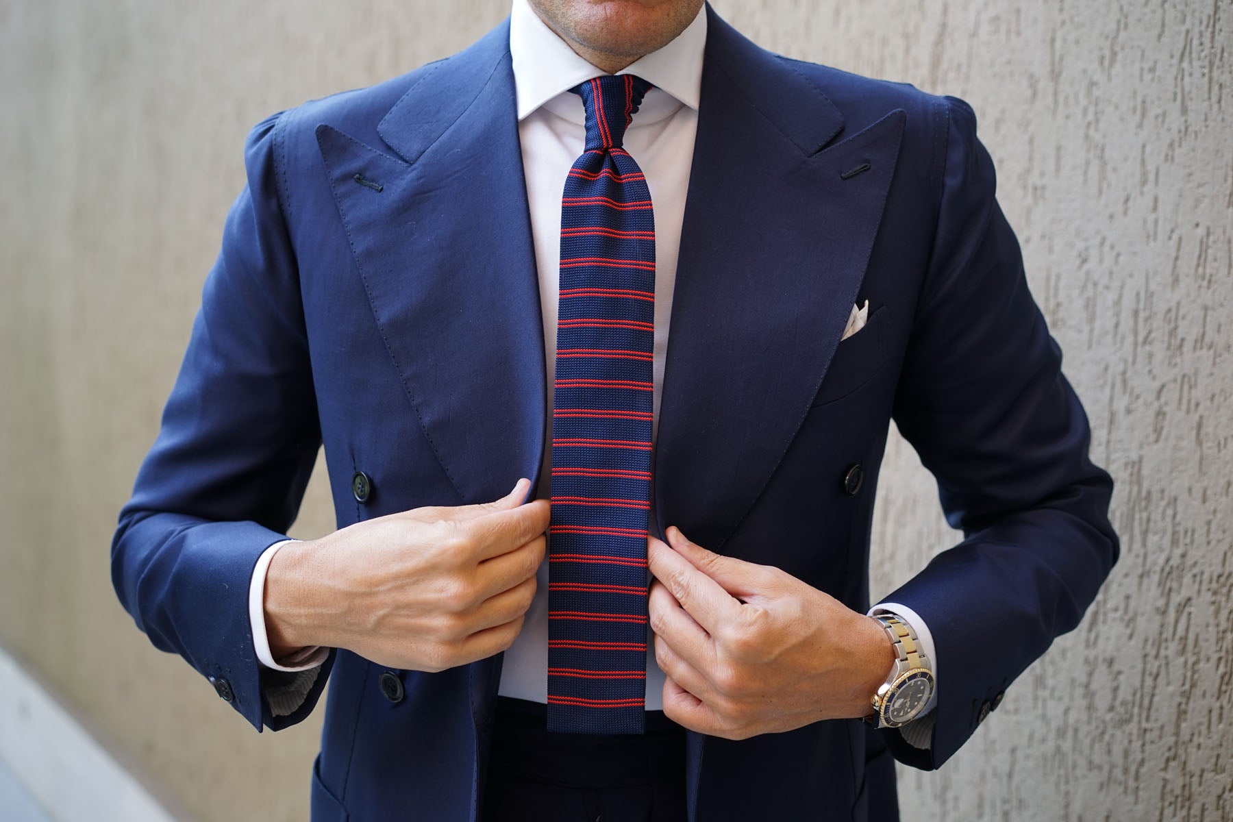 Lester Navy Blue with Red Striped Knitted Tie