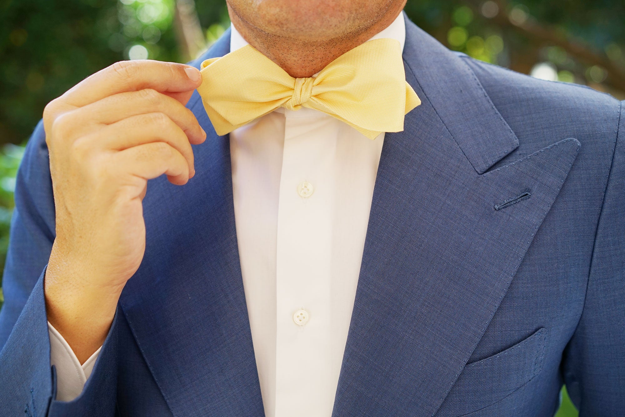 Light Yellow Self Tie Diamond Tip Bow Tie