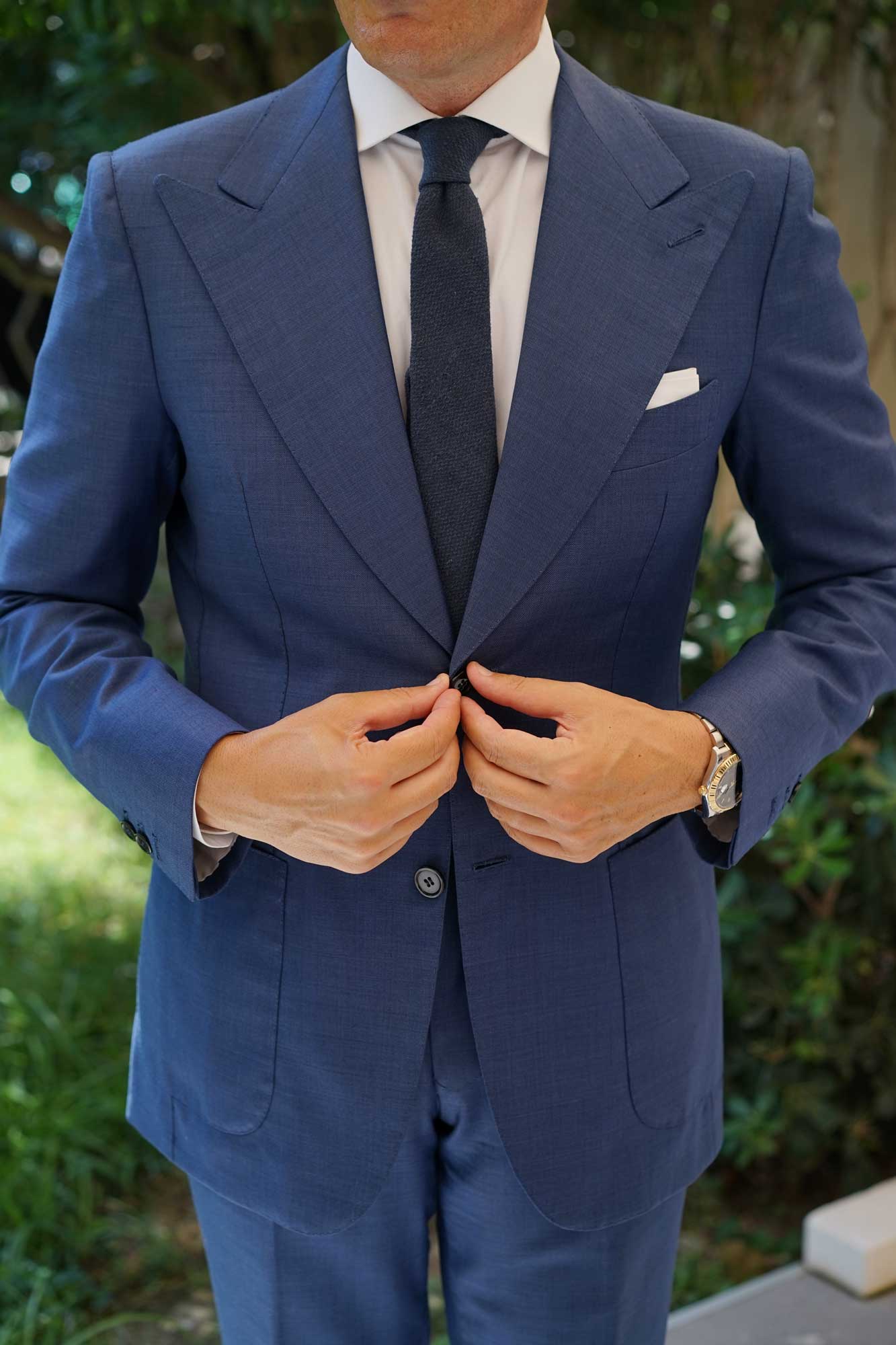 Marine Navy Blue Linen Skinny Tie