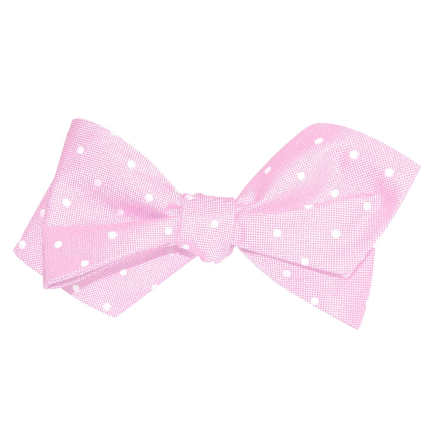 Baby Pink with White Polka Dots Self Tie Diamond Tip Bow Tie