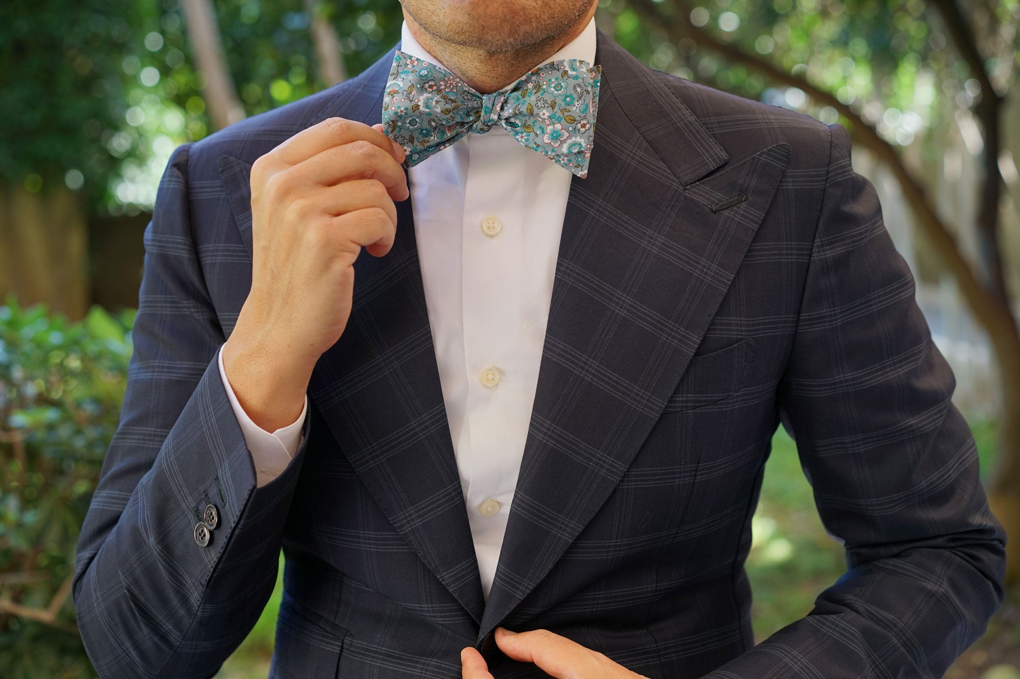 Japanese Sage Green Floral Self Bow Tie