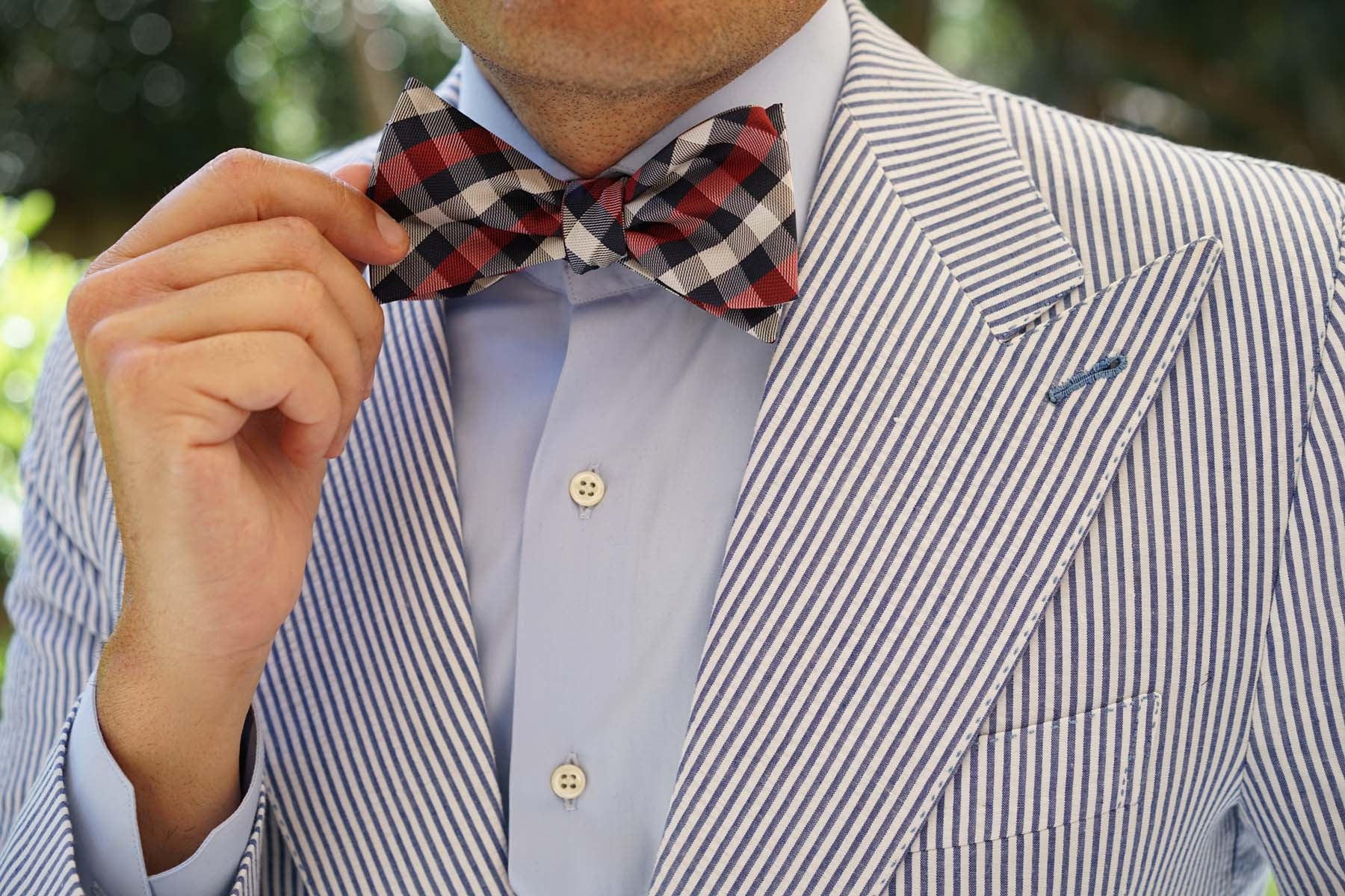 Navy Checkered Scotch Red Self Tie Bow Tie