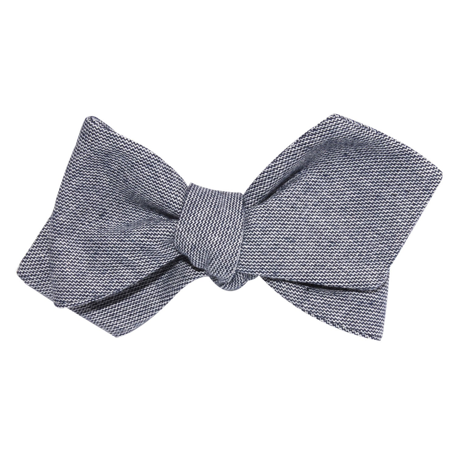 Navy Blue Zig Zag Linen Self Tie Diamond Tip Bow Tie