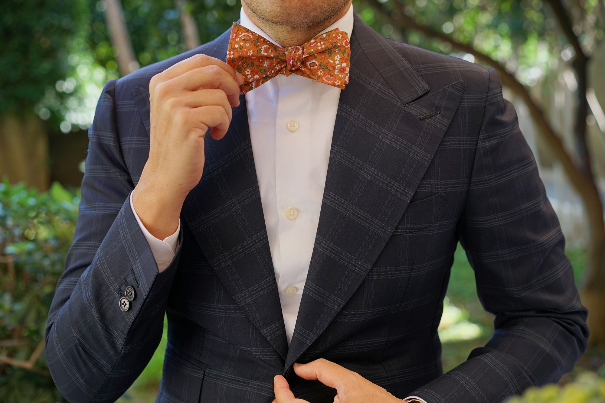 Terracotta Orange Floral Self Bow Tie