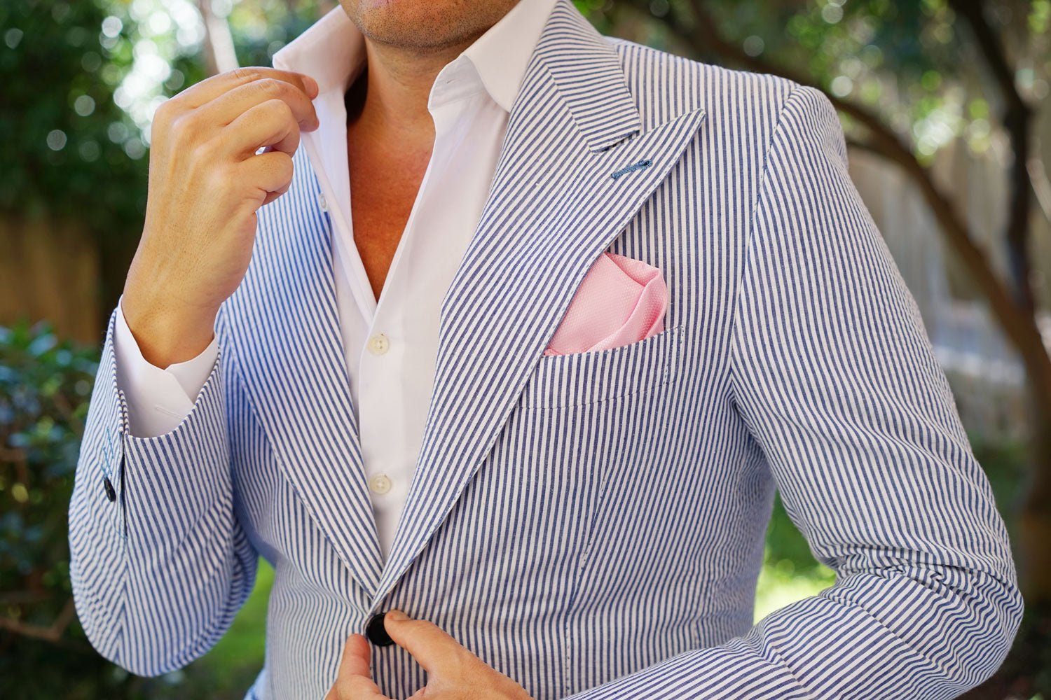 Peony Pink Basket Weave Pocket Square