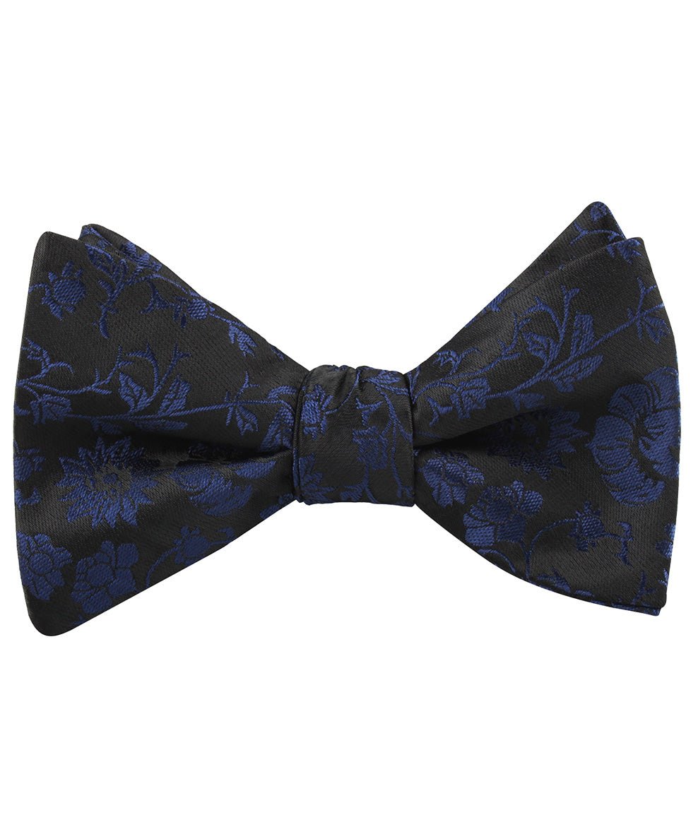 Navy Blue on Black Vine Floral Self Bow Tie