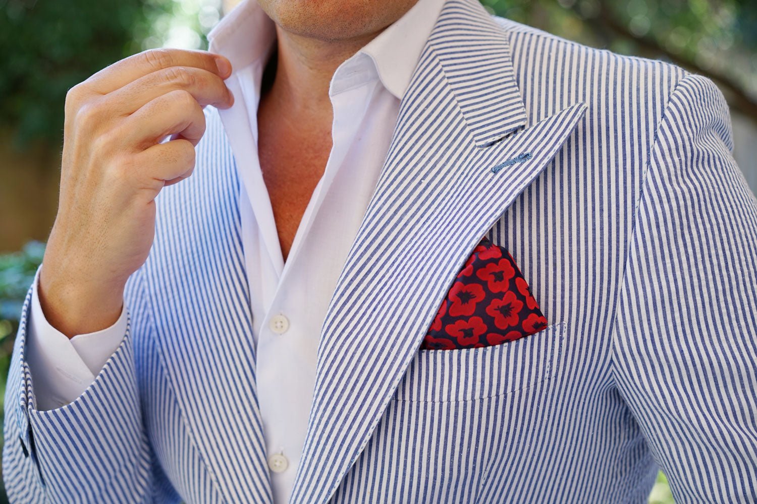 Red Poppy Floral Pocket Square