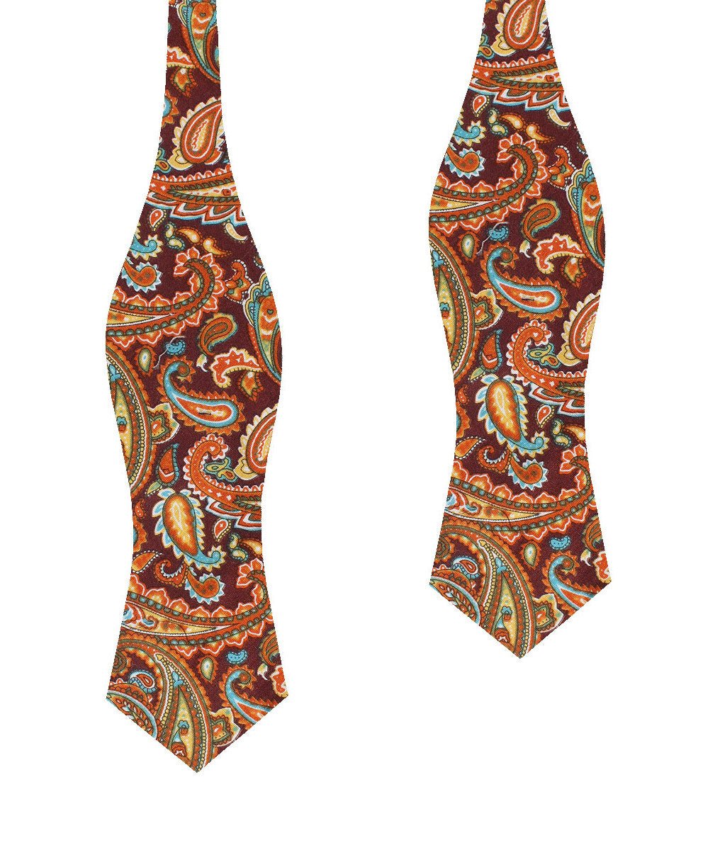 Baku Paisley Orange Diamond Self Bow Tie