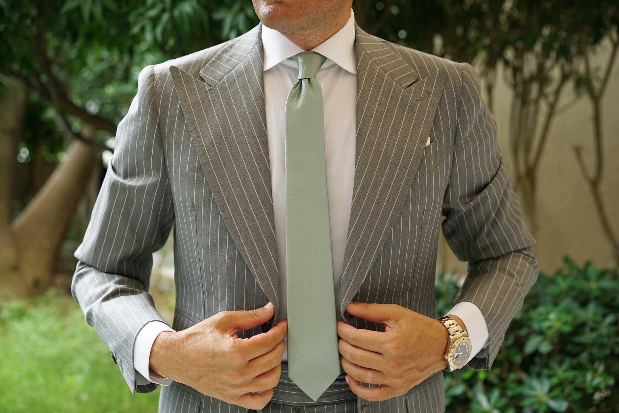 Sage Green Twill Skinny Tie